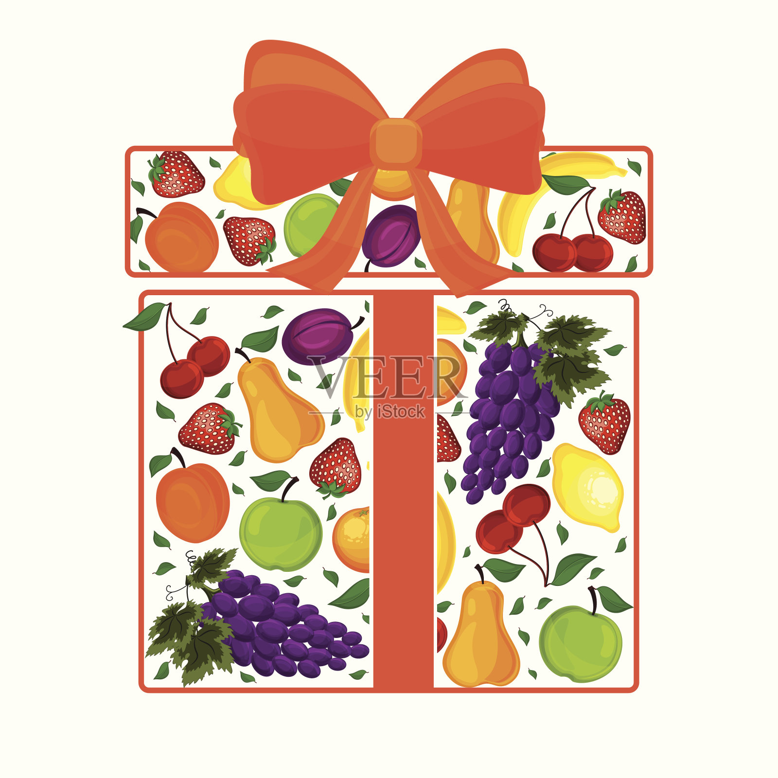 用橙色蝴蝶结装饰的水果礼物。插画图片素材
