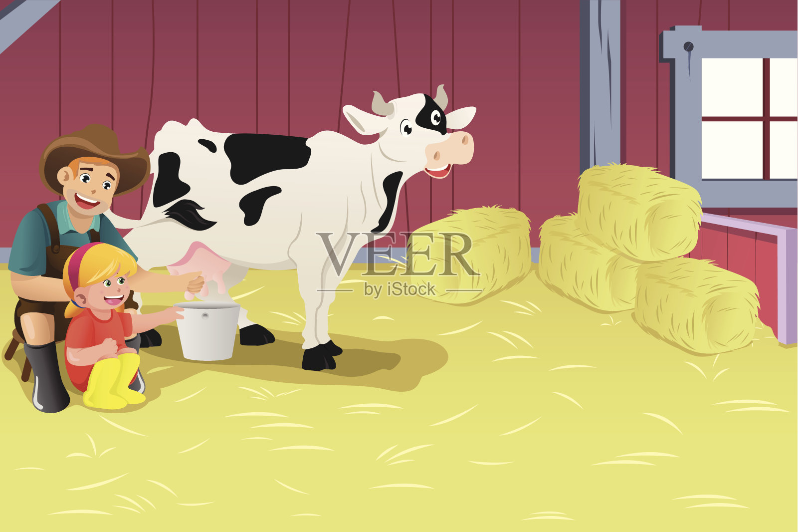 一头牛挤奶插画图片素材