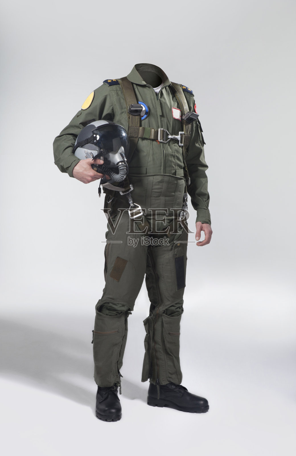 可用战斗机飞行员的身体和他的头盔照片摄影图片
