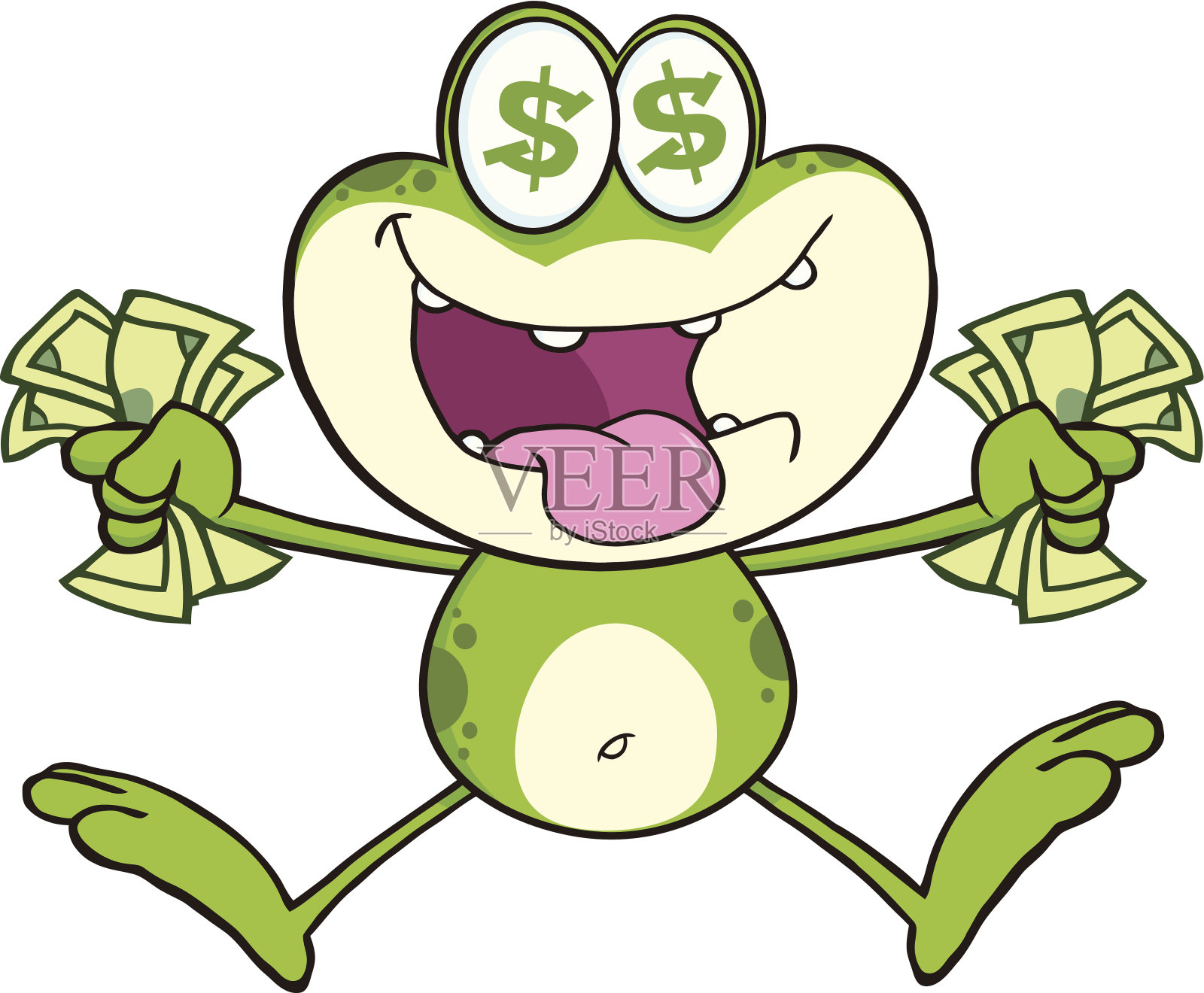 可爱的青蛙和钱跳插画图片素材