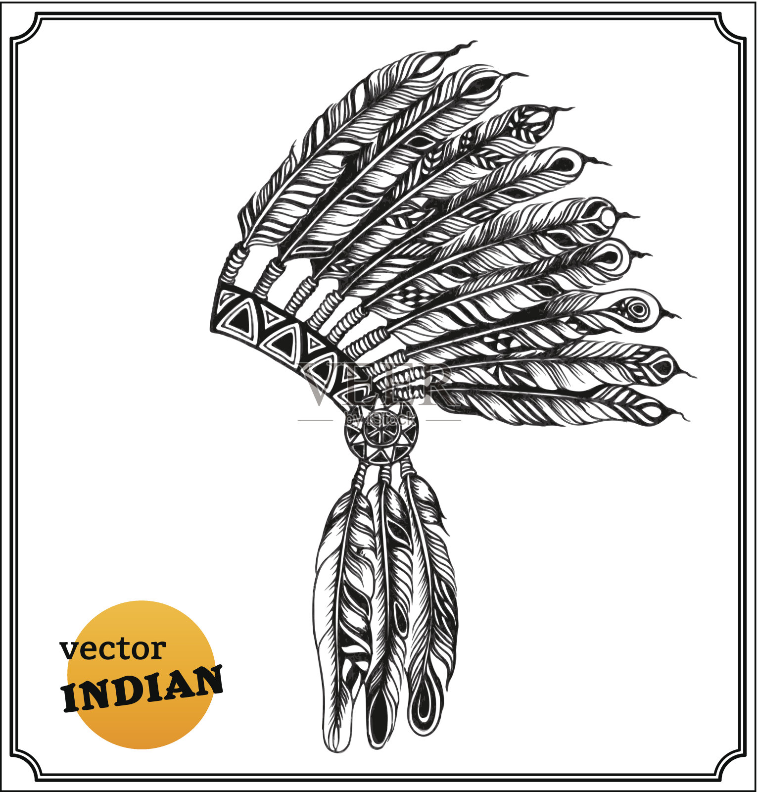 美国印第安人的头饰插画图片素材