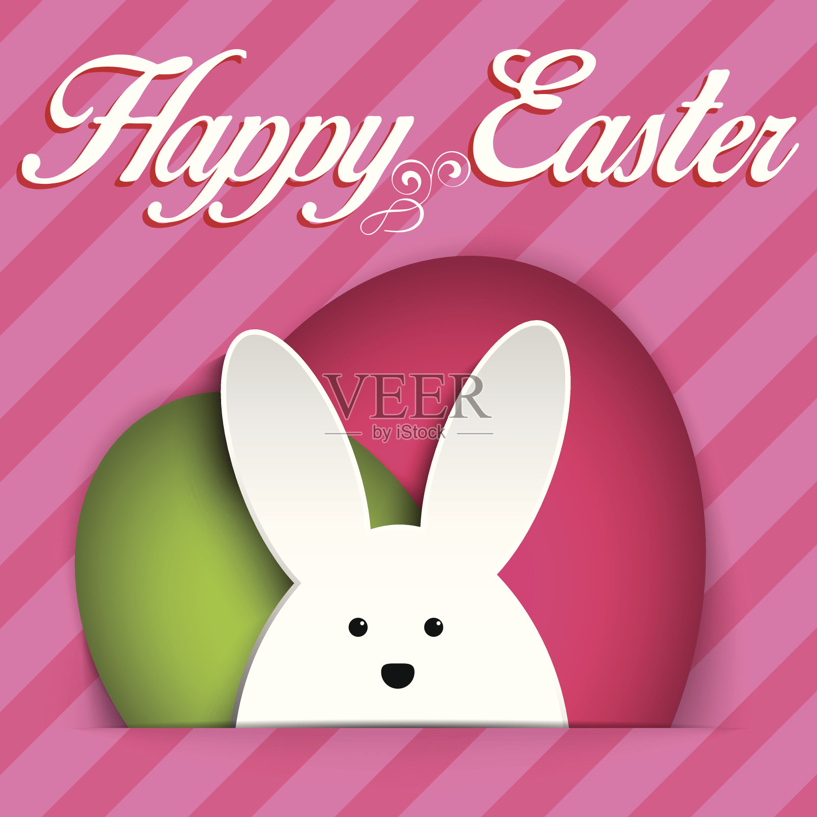 快乐的复活节兔子兔子在粉红色的背景设计模板素材
