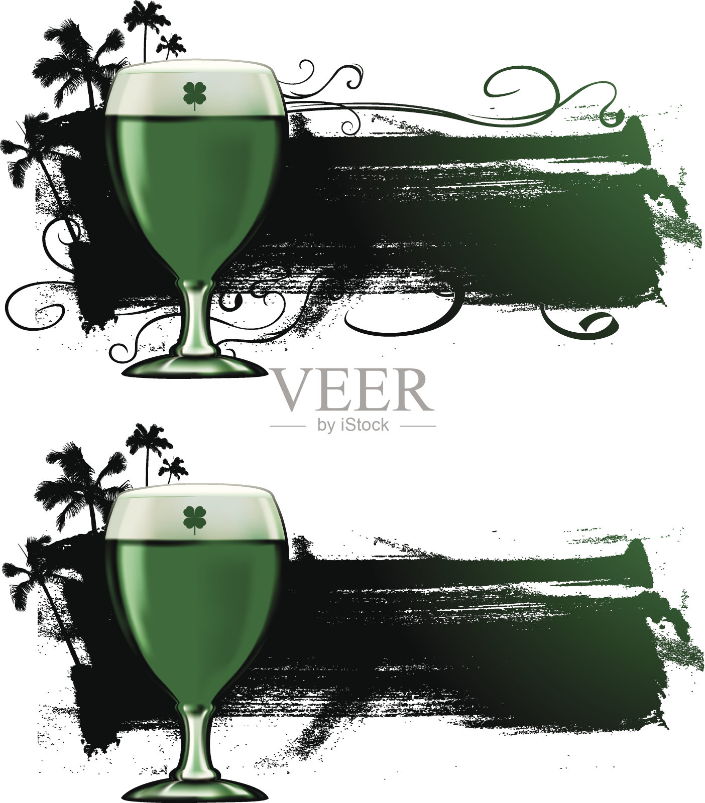 挂着绿色啤酒和棕榈的垃圾摇滚横幅插画图片素材