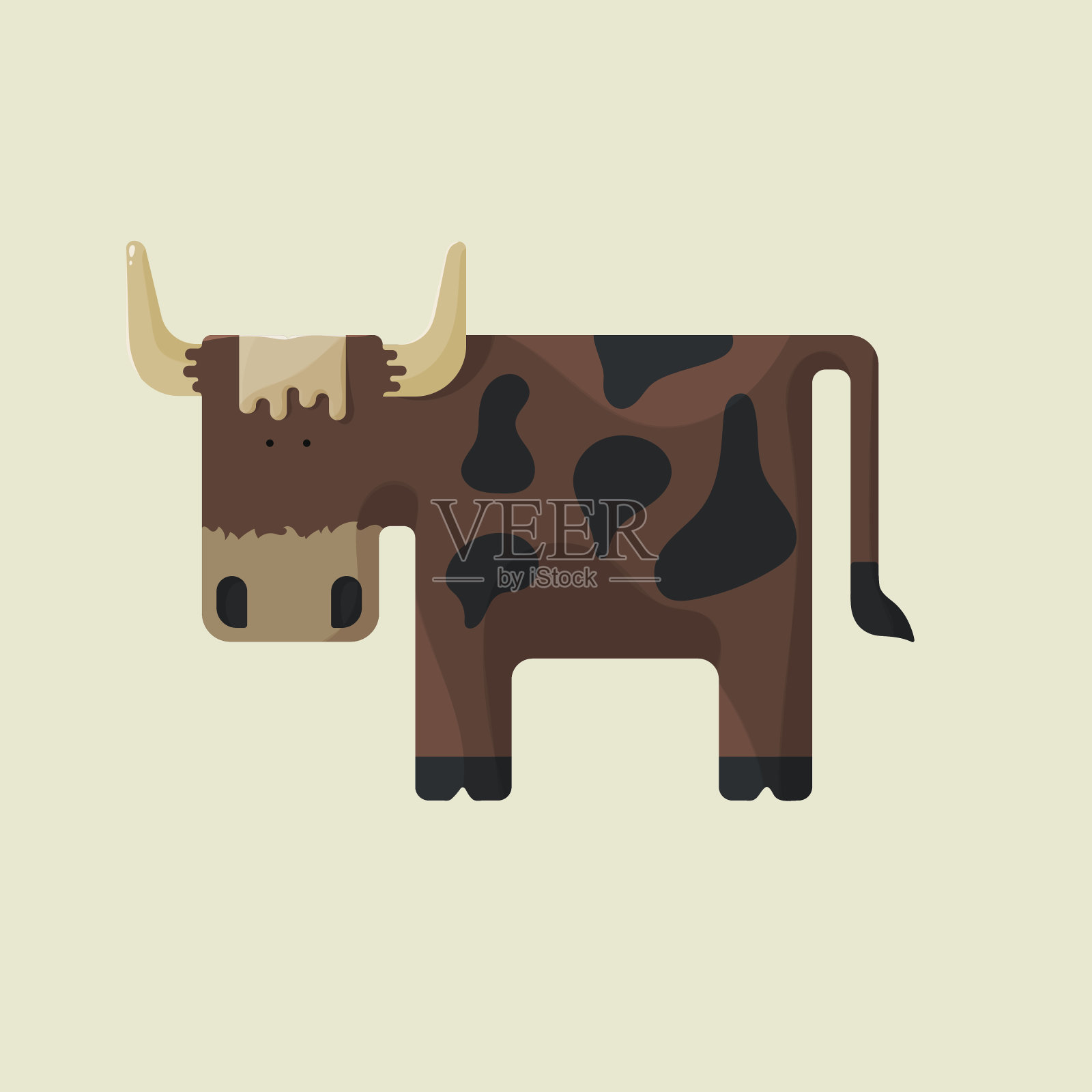 可爱的棕色卡通公牛与角和斑点设计元素图片