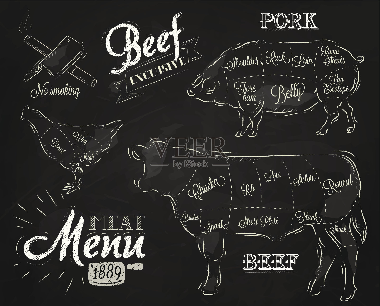 肉类菜单粉笔插画图片素材