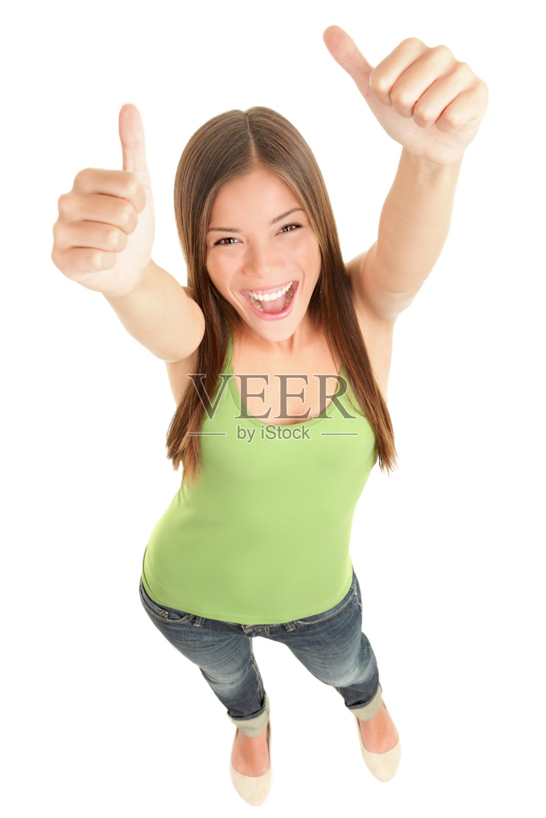 高兴的女人竖起大拇指照片摄影图片