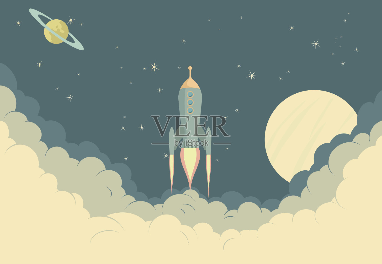 复古的火箭飞船插画图片素材