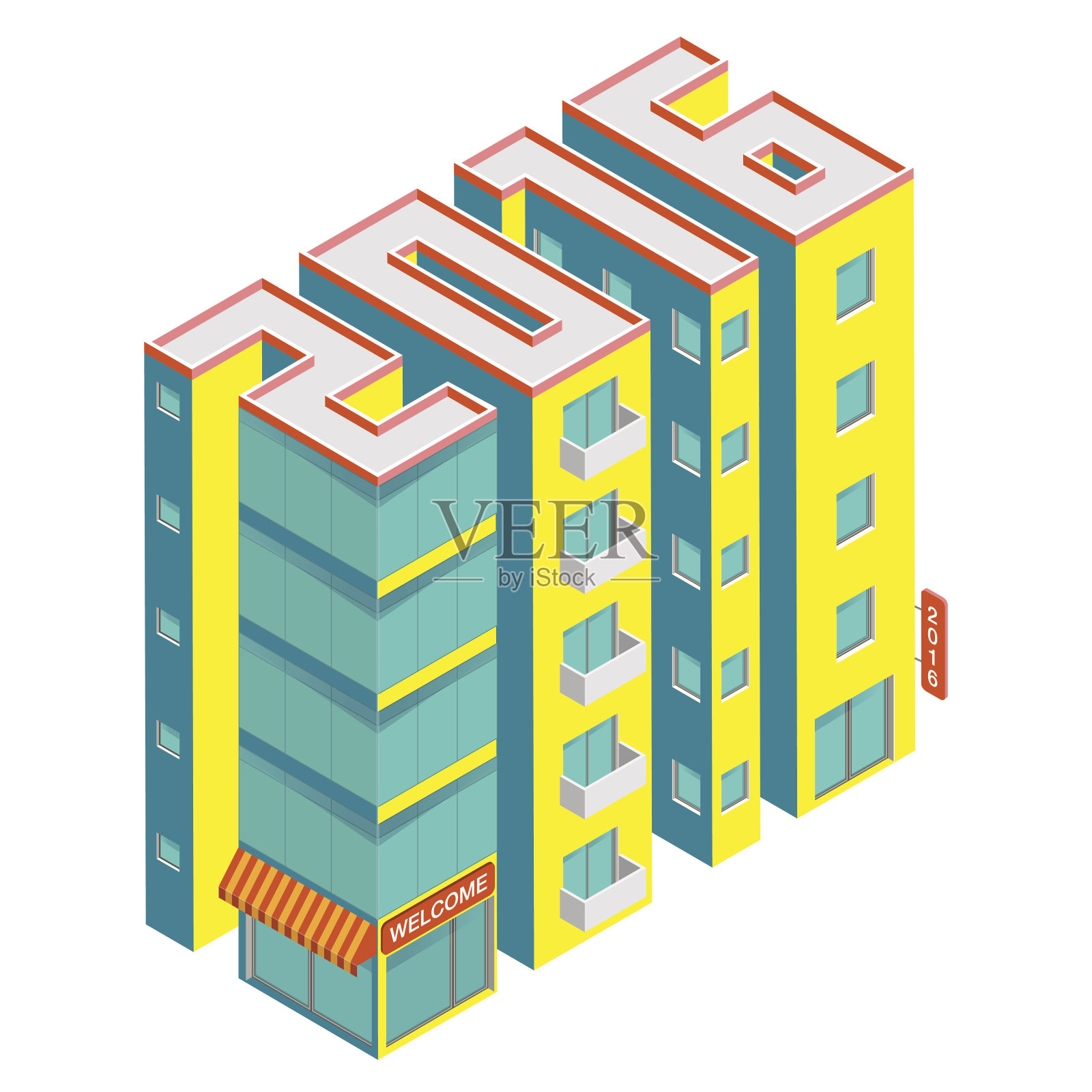 2016年的等距矢量建筑。房地产。插画图片素材