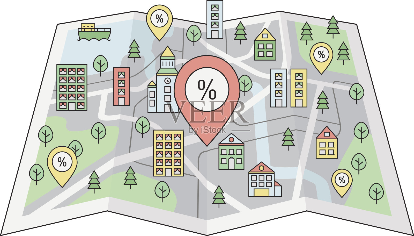 城市地图背景上的GPS指针。简单的轮廓设计。插画图片素材