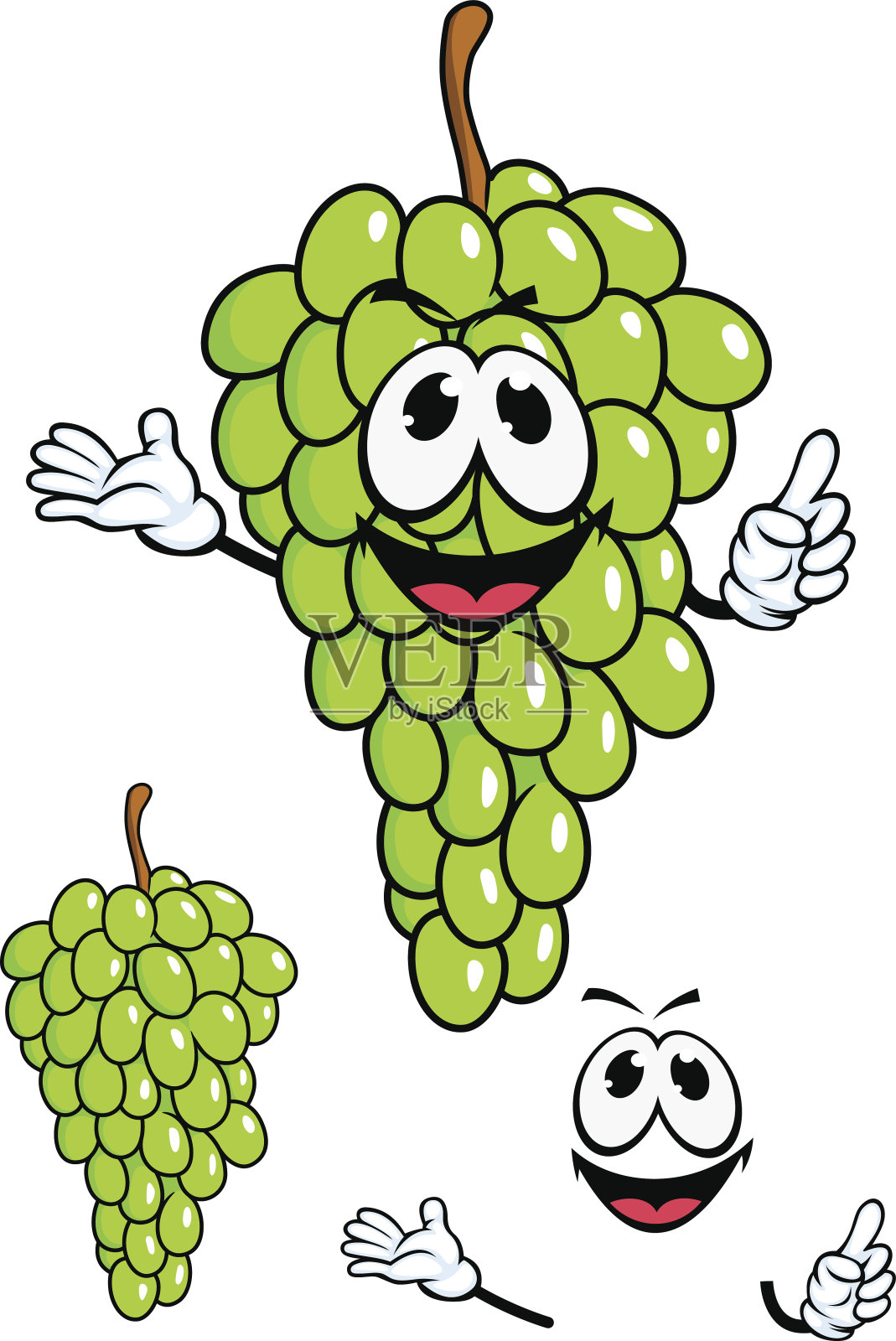 多汁的绿色葡萄水果卡通风格设计元素图片