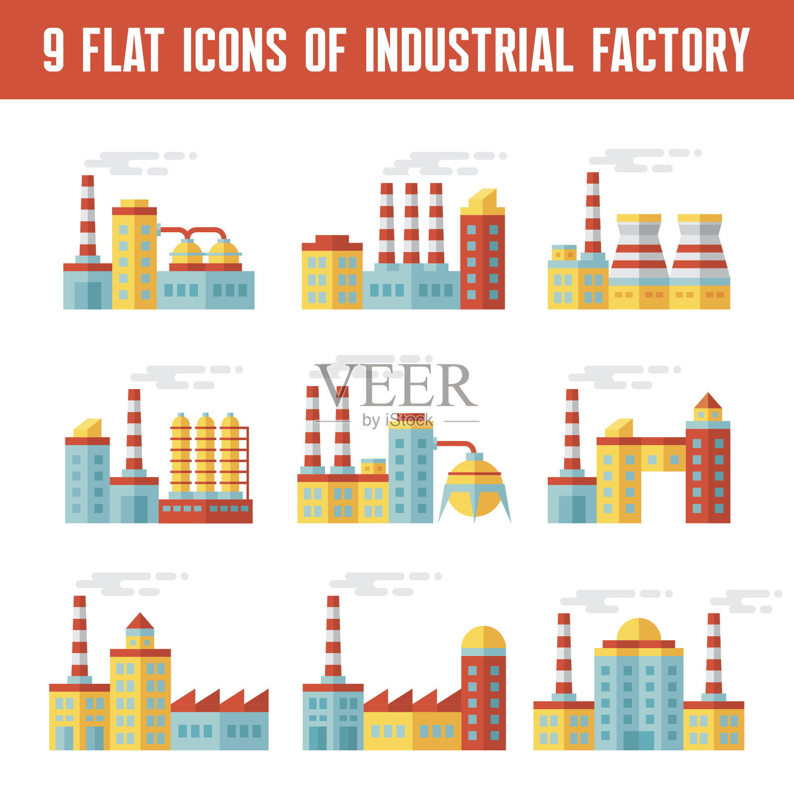工业厂房-平面设计风格的矢量图标插画图片素材
