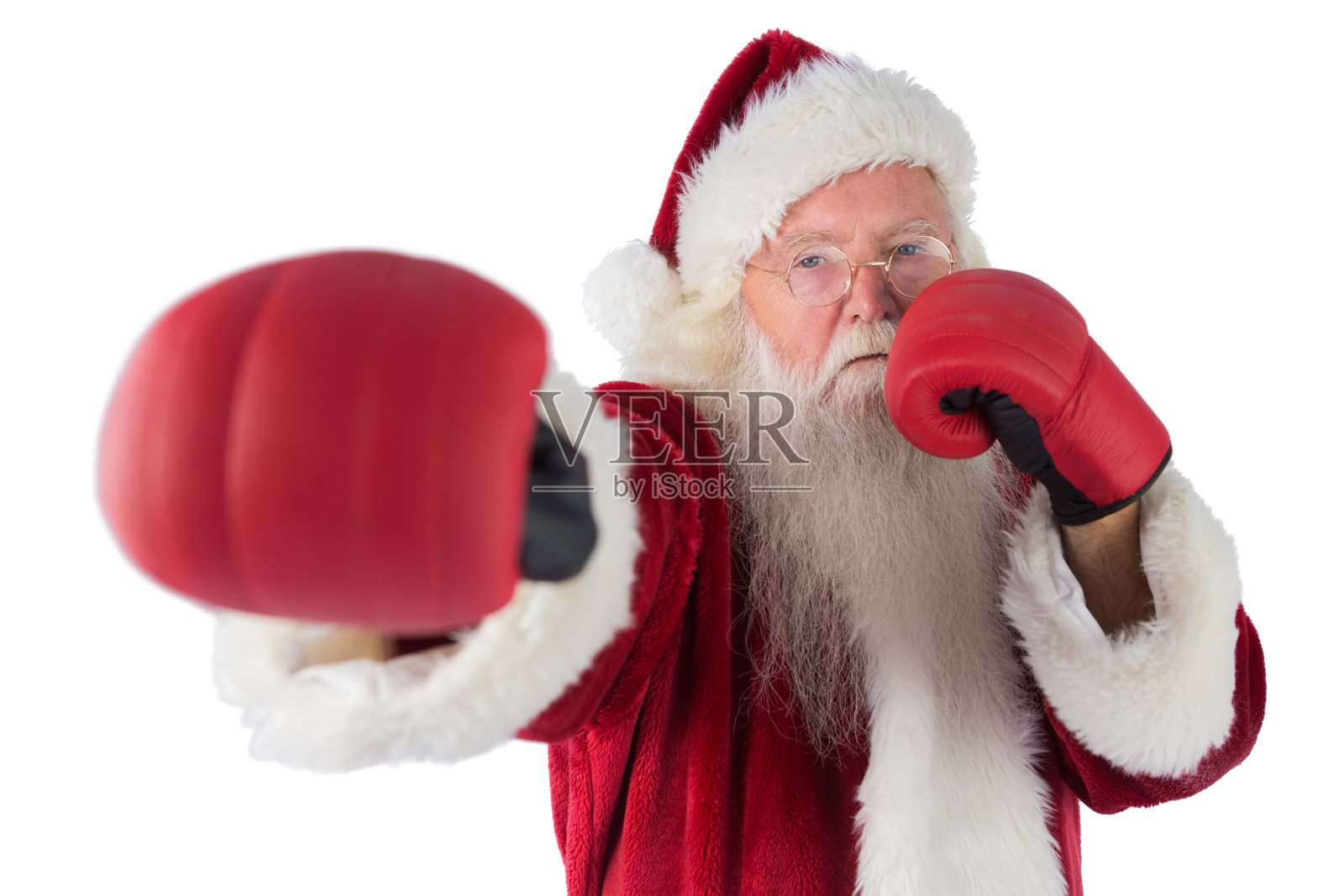 圣诞老人用右手出拳照片摄影图片