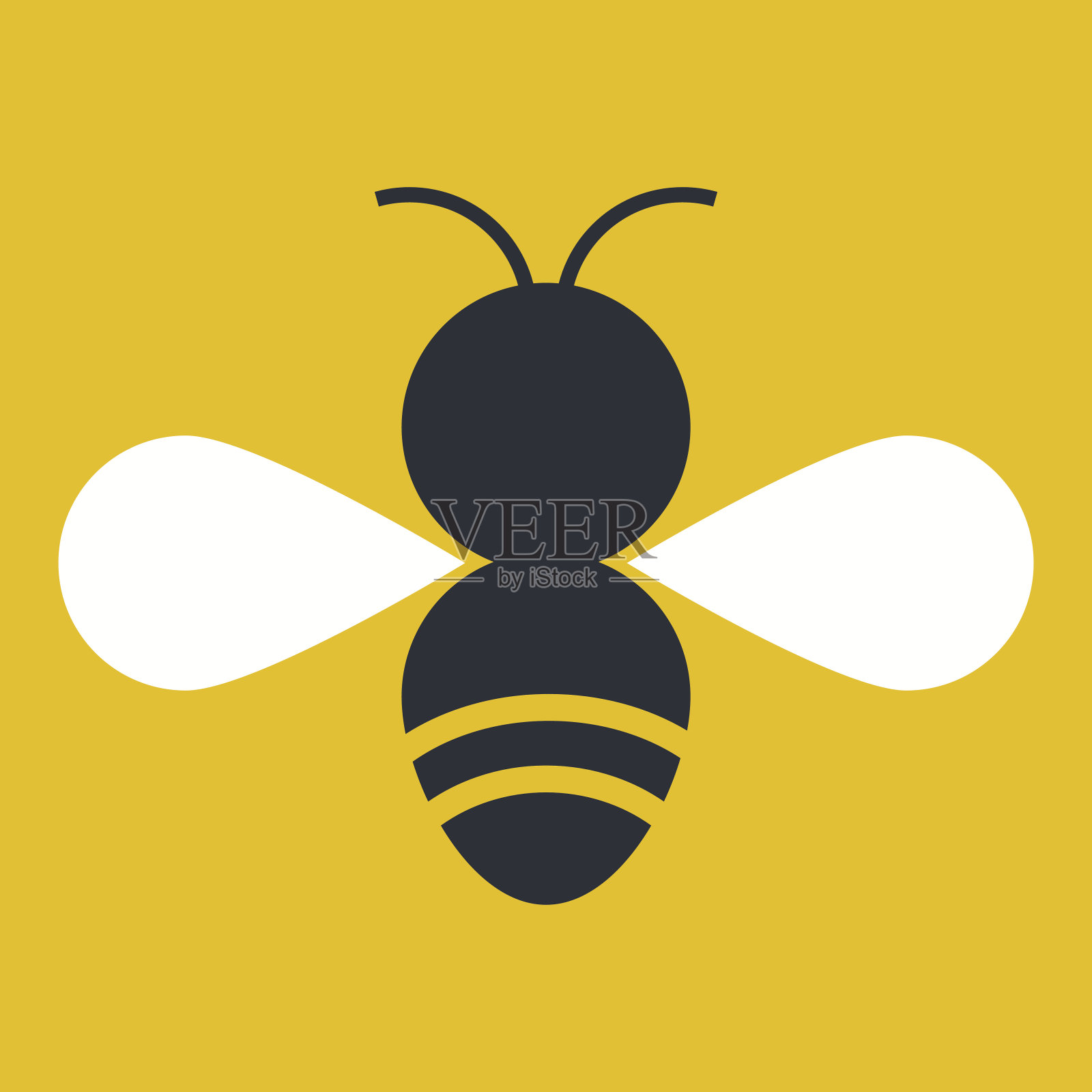 向量风格的蜜蜂与白色的翅膀在黄色的背景插画图片素材