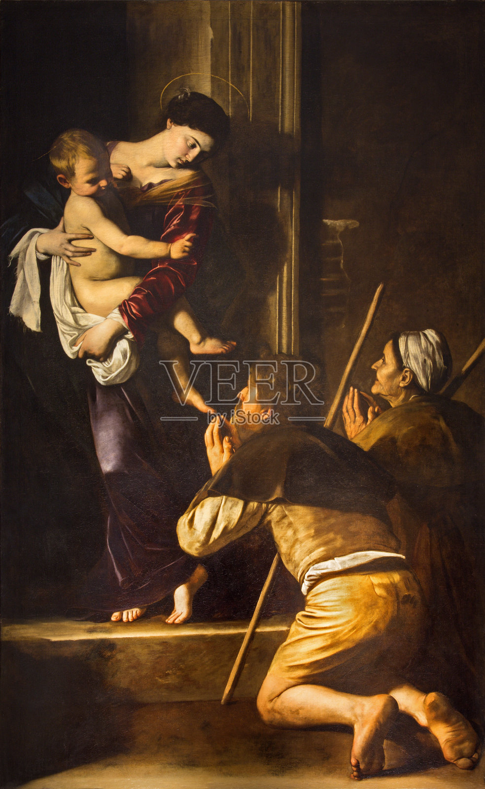 罗马-圣母洛雷托和朝圣者卡拉瓦乔插画图片素材