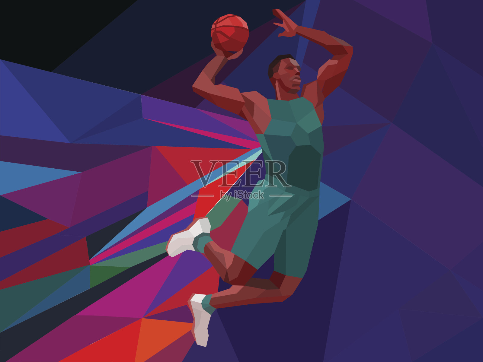 多边形几何风格篮球运动员彩色低多边形背景设计模板素材