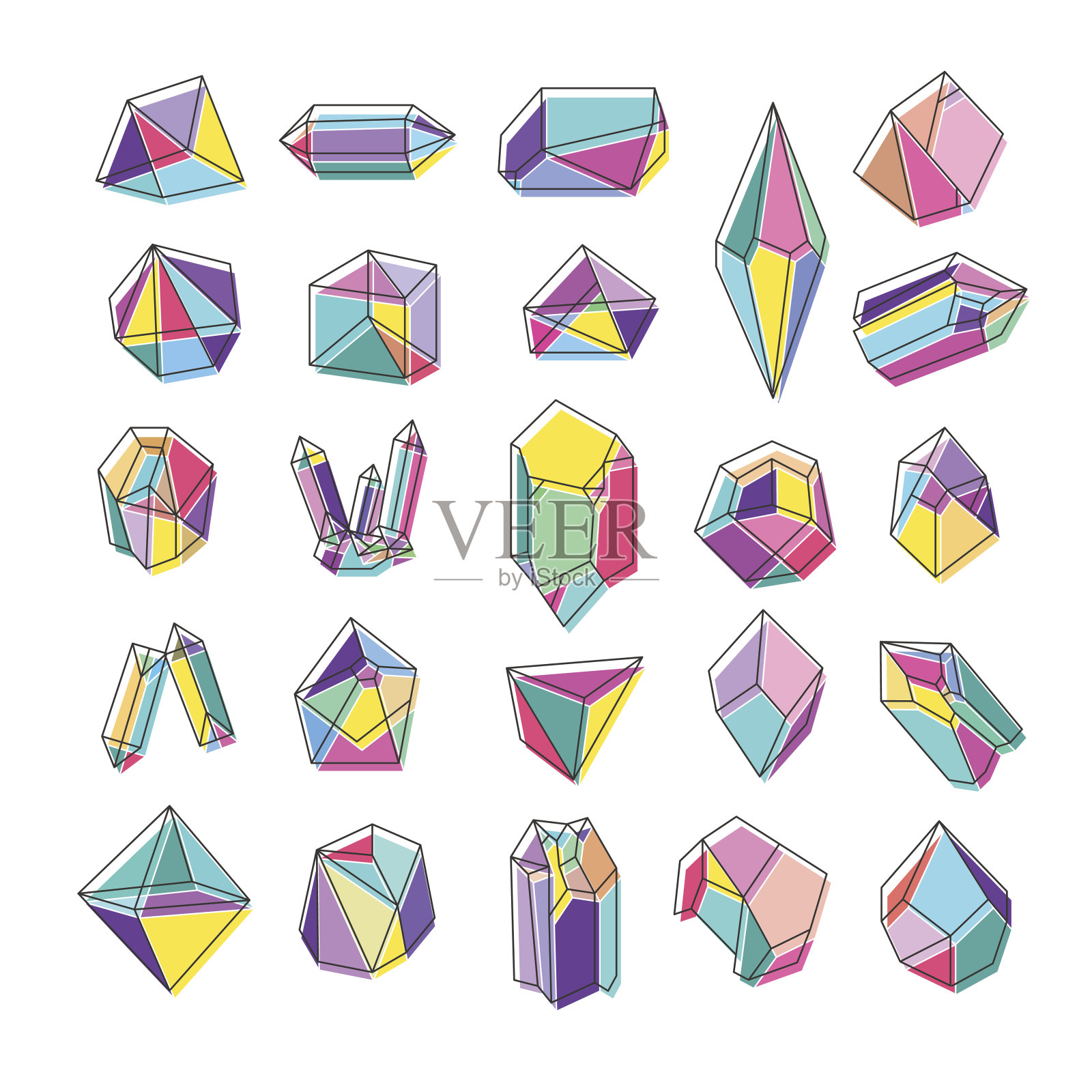 晶体一大堆几何形状的晶体插画图片素材