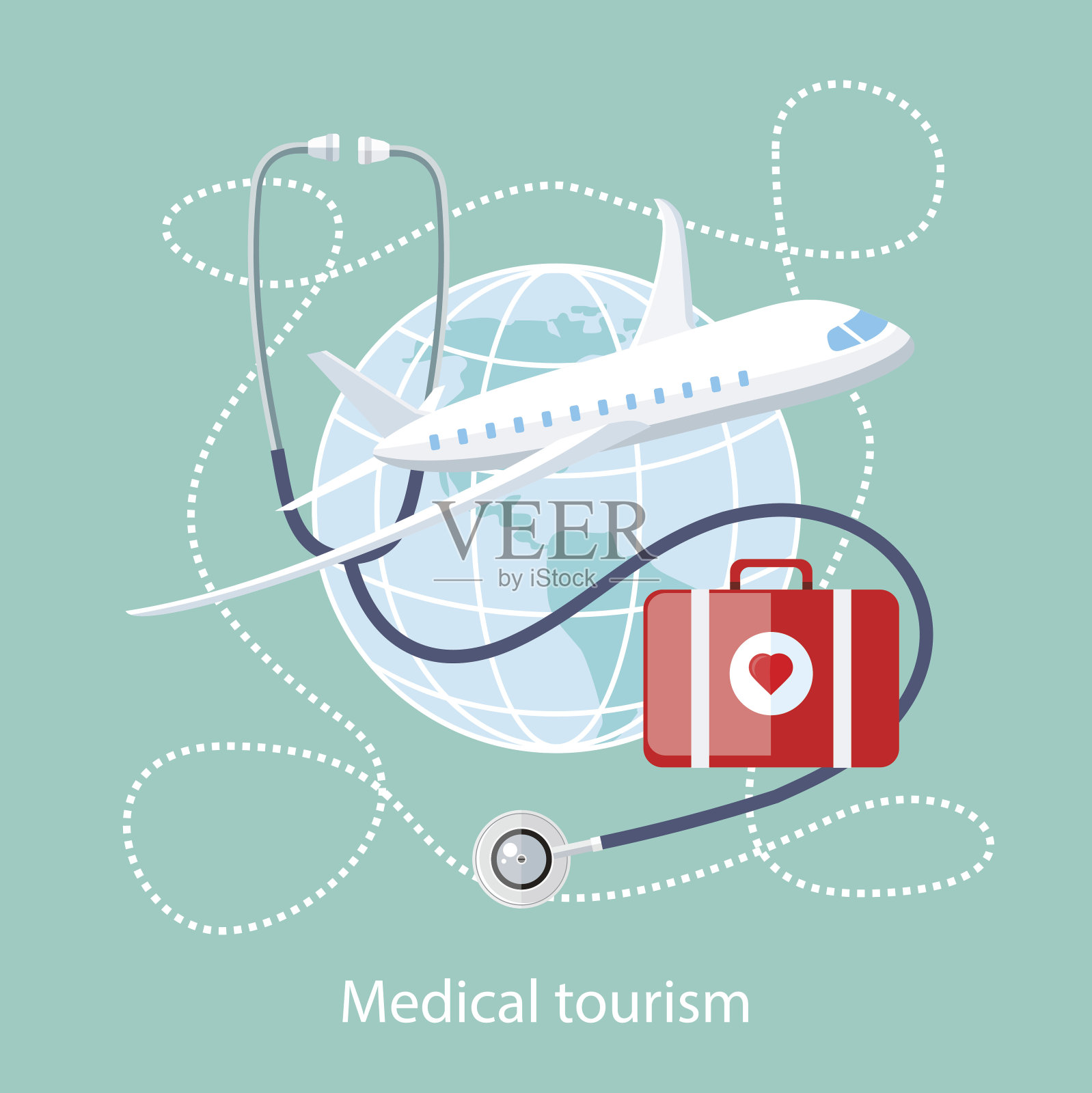 医疗旅游。旅行和治疗的图标插画图片素材