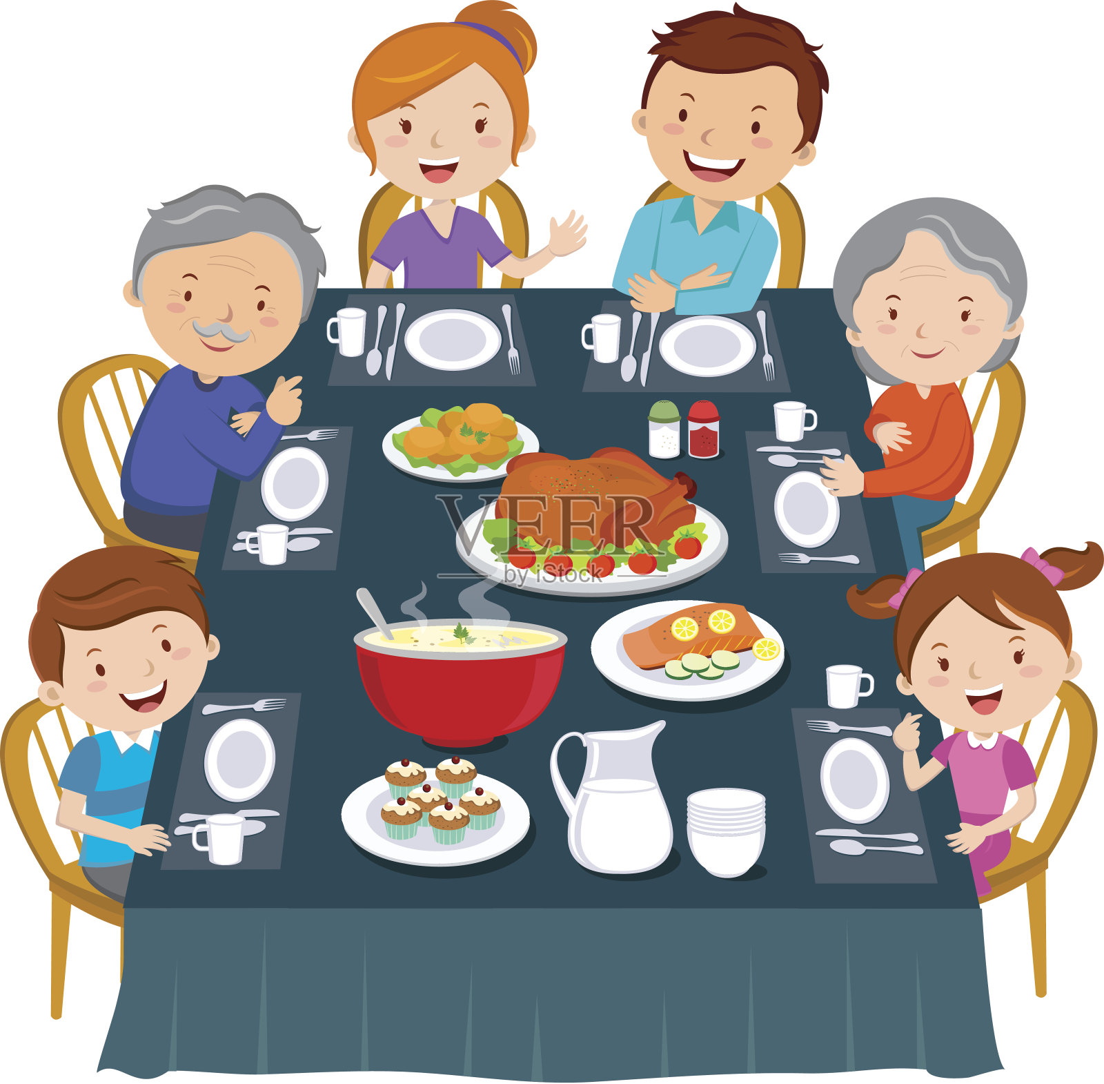 感恩节晚餐。家庭聚餐设计元素图片