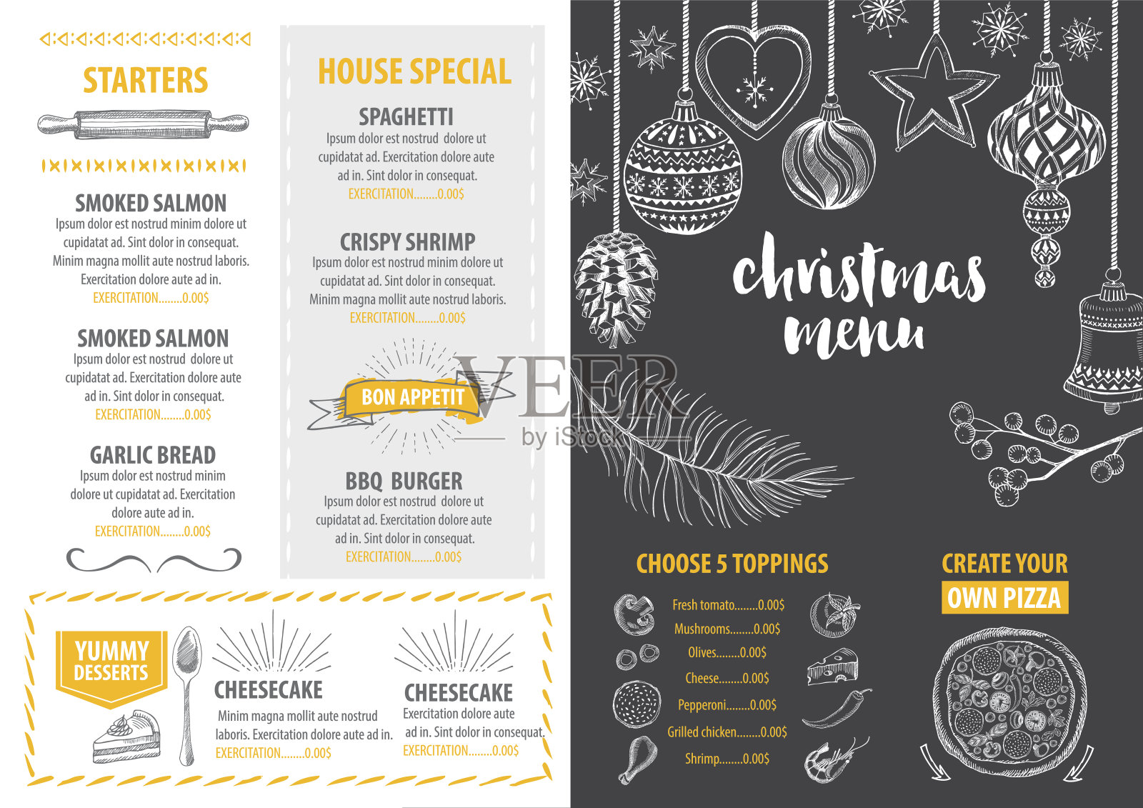 圣诞派对邀请餐厅。食物的传单。设计模板素材