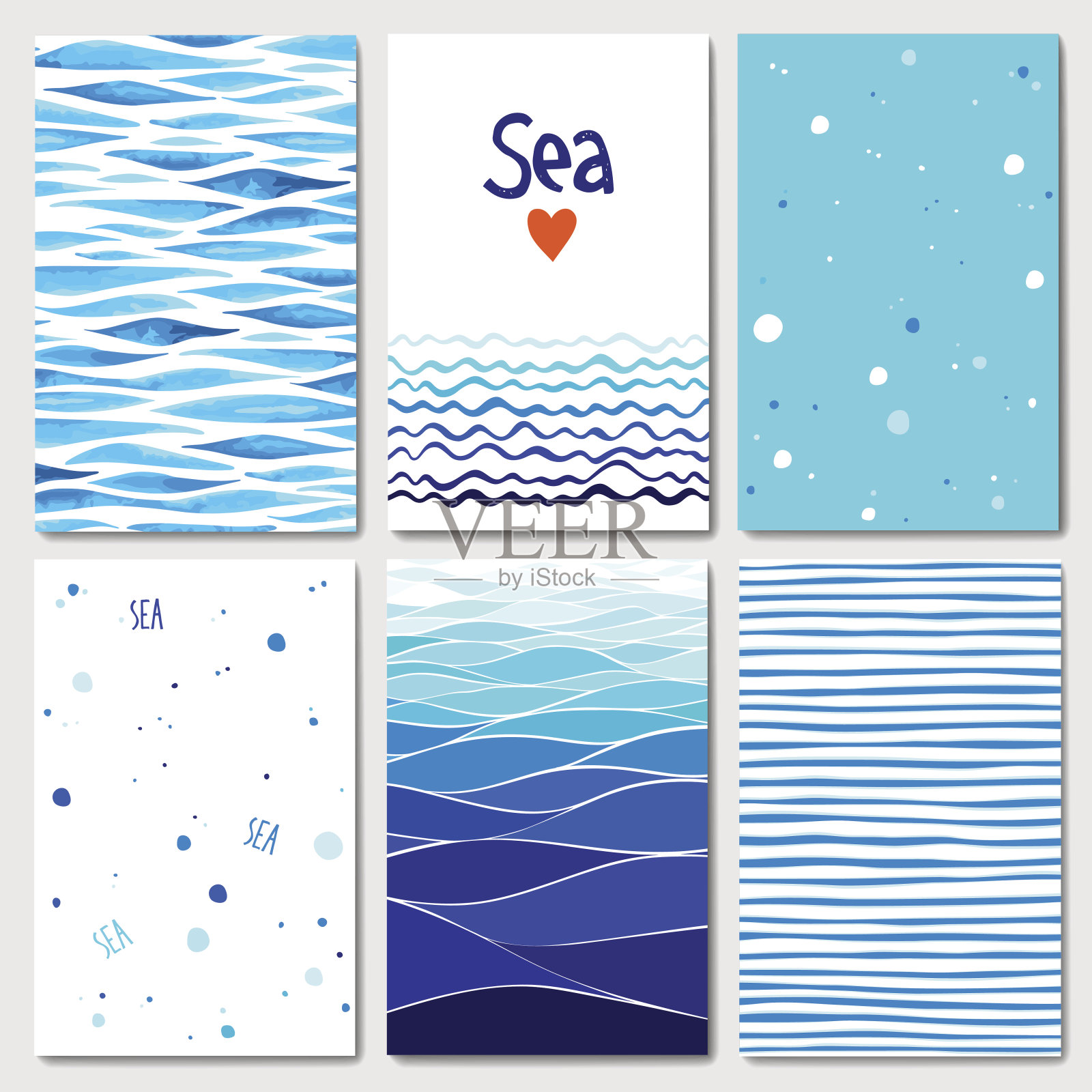 一套6张以海洋为背景的卡片模板插画图片素材