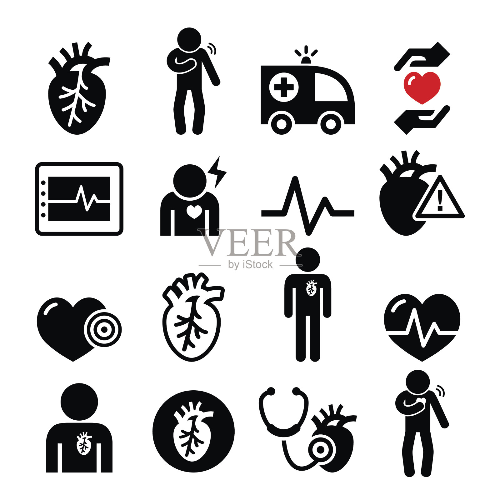 心脏病，心脏病发作，心血管疾病图标设置图标素材