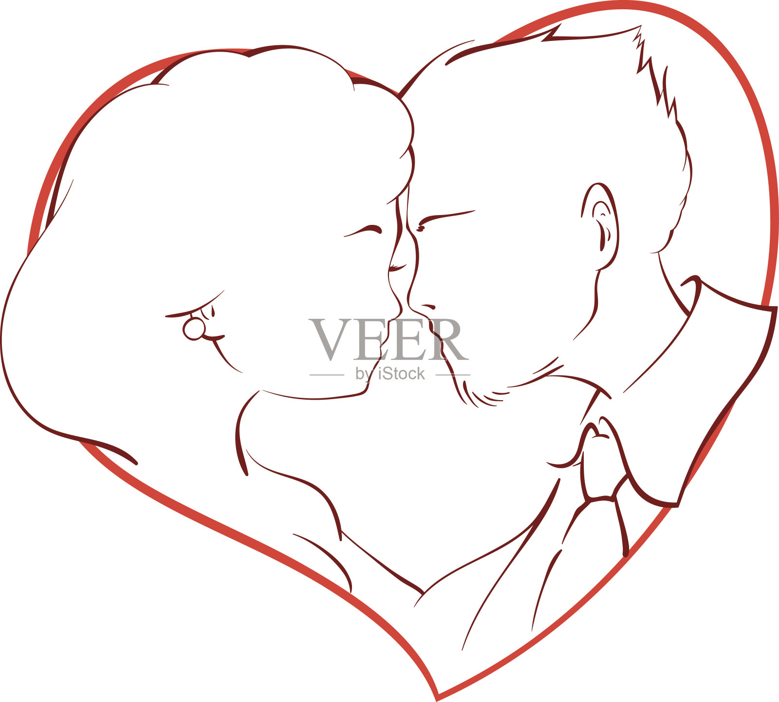 一对幸福的情侣在红心里接吻插画图片素材