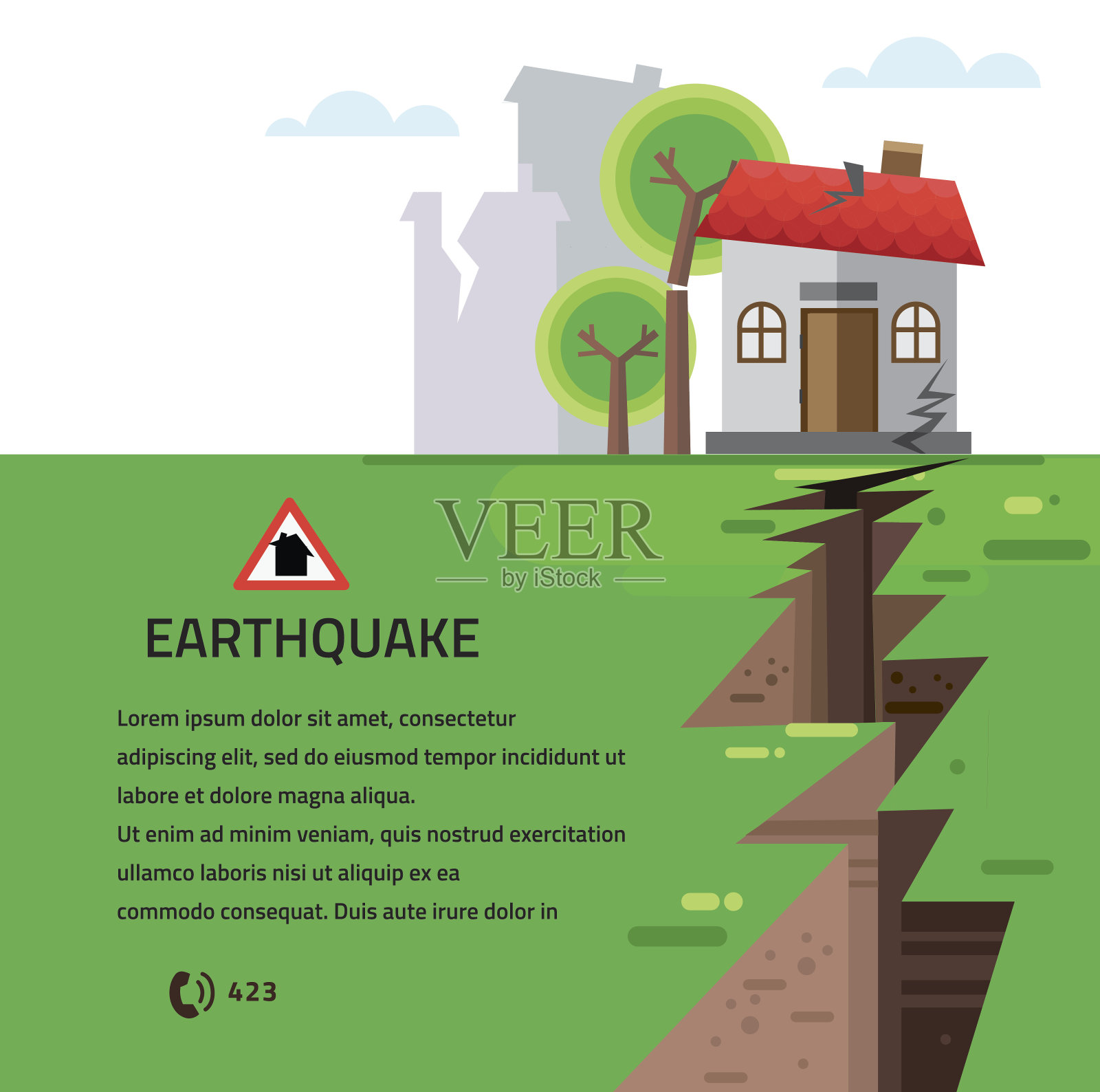 地震保险彩色矢量插图插画图片素材