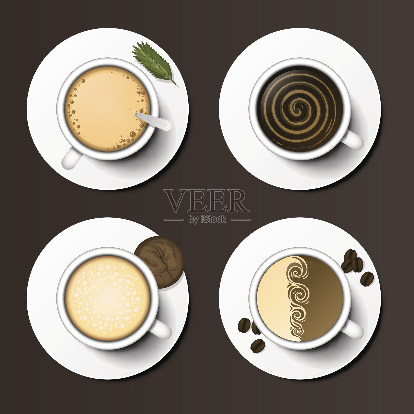 咖啡杯分类俯视图集合矢量插图设计元素图片