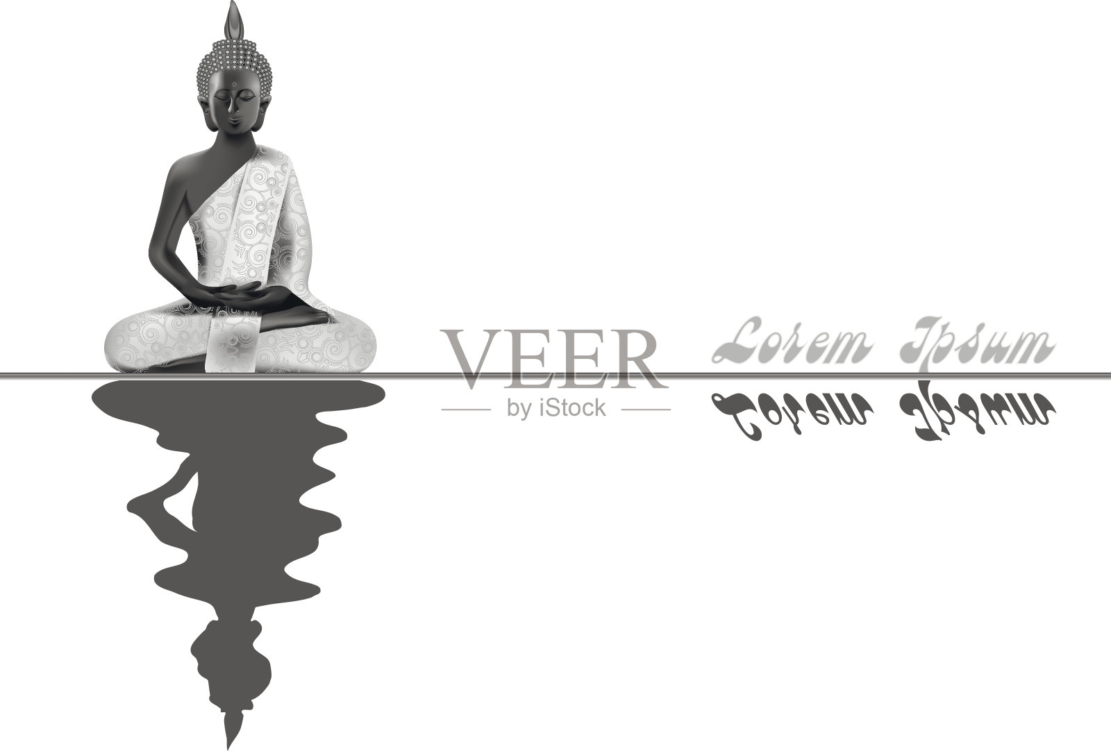 冥想佛的姿势在银色和黑色的颜色与反射插画图片素材