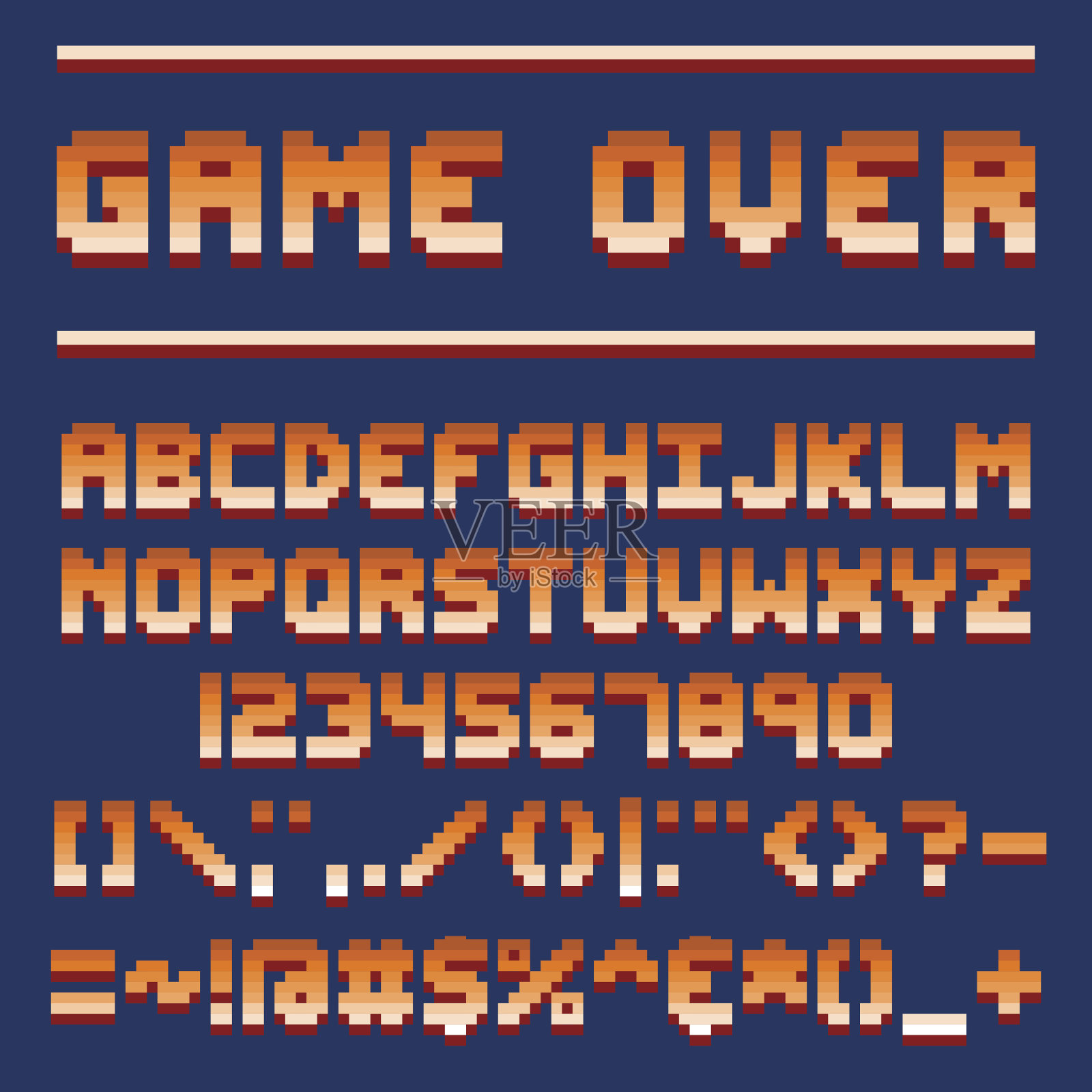 像素复古字体视频电脑游戏设计8位字母和数字电子未来风格和矢量abc字体数字创意字母表插画图片素材
