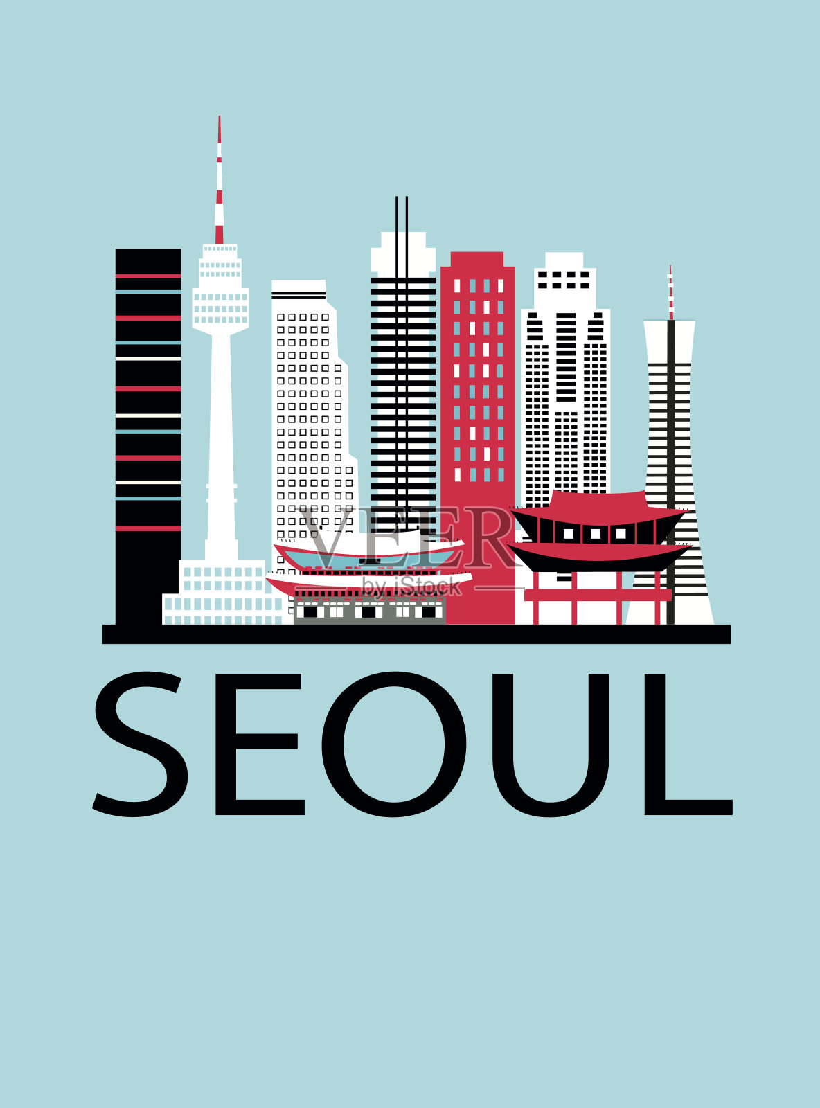 首尔旅游的背景。插画图片素材
