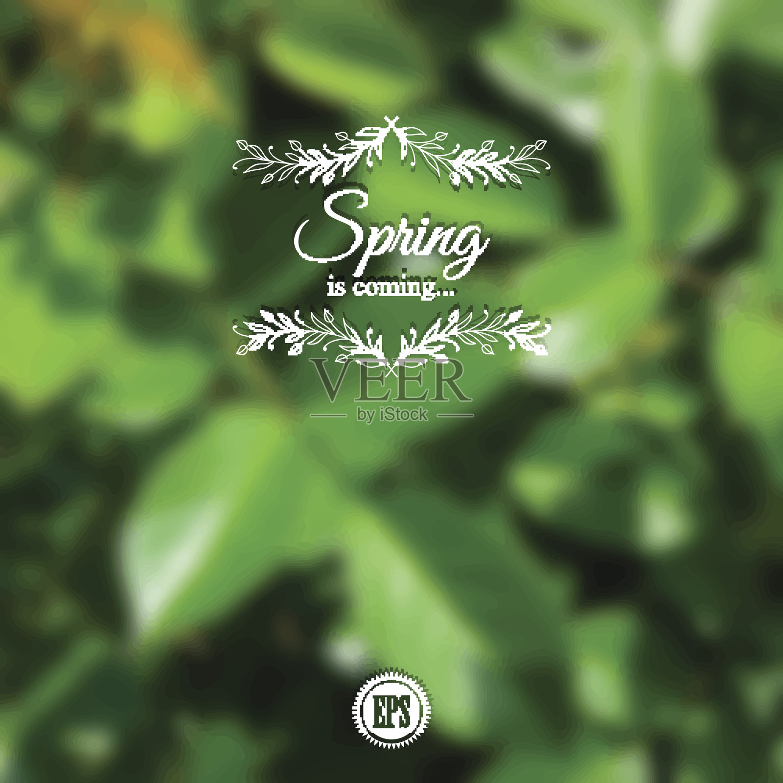模糊的春天背景与树枝和绿叶插画图片素材