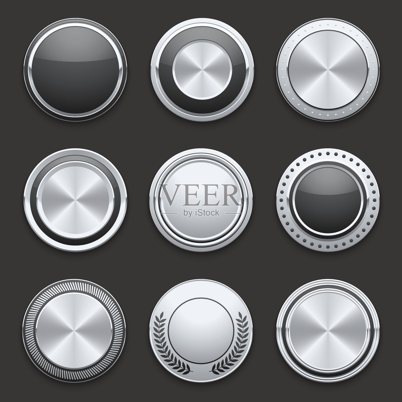 银色金属铬矢量按钮设置设计元素图片