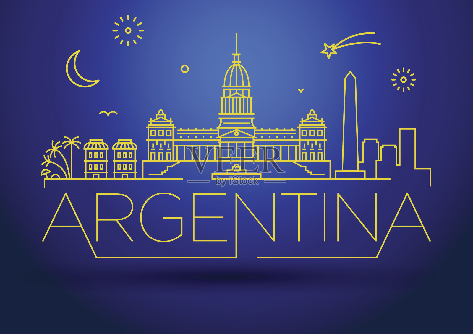 最小阿根廷线性天际线与排版设计插画图片素材