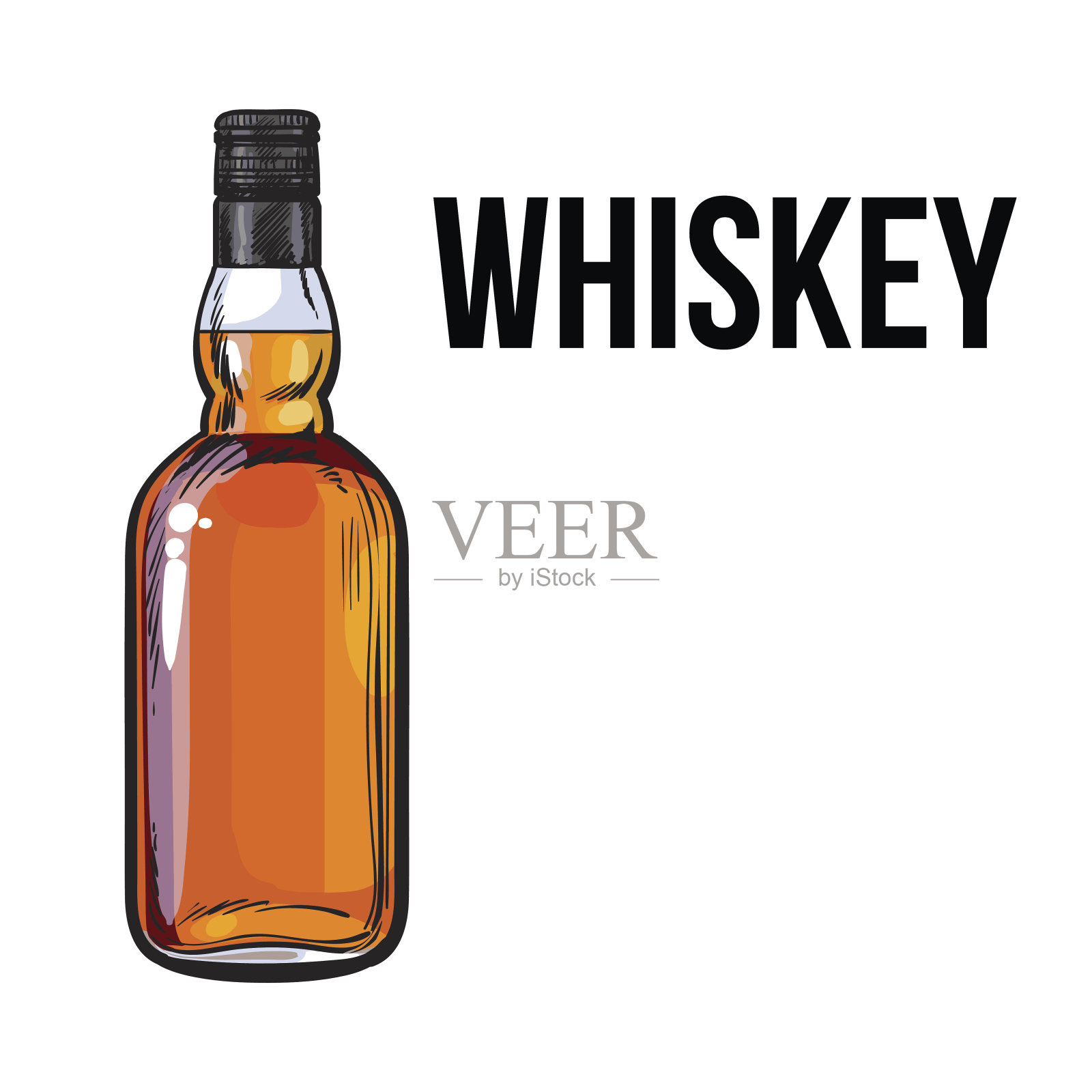 未开封，未贴上标签的威士忌酒瓶设计元素图片