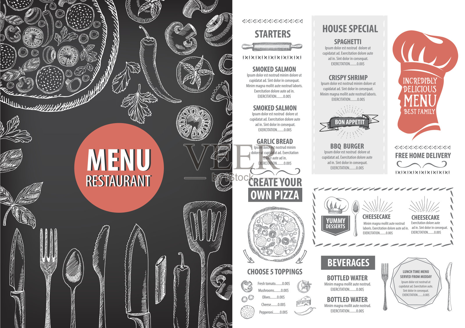餐厅的食品菜单。设计模板素材