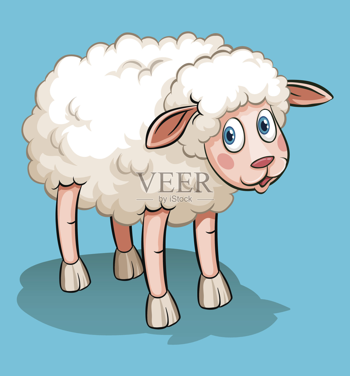 可爱的蓝色绵羊插画图片素材