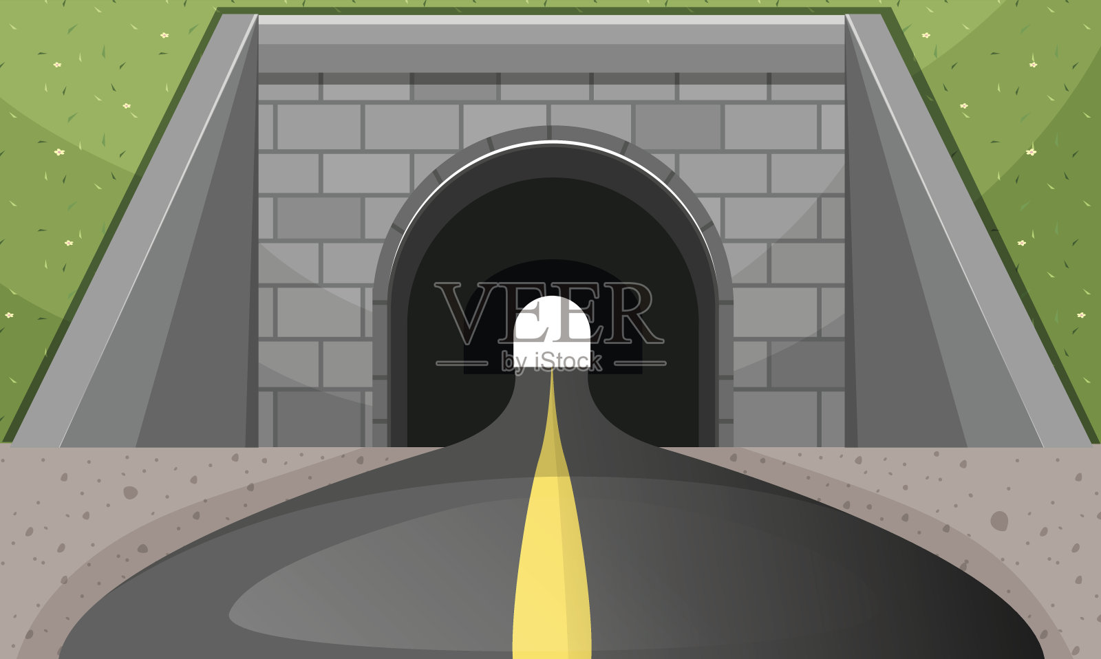 穿过隧道的道路插画图片素材