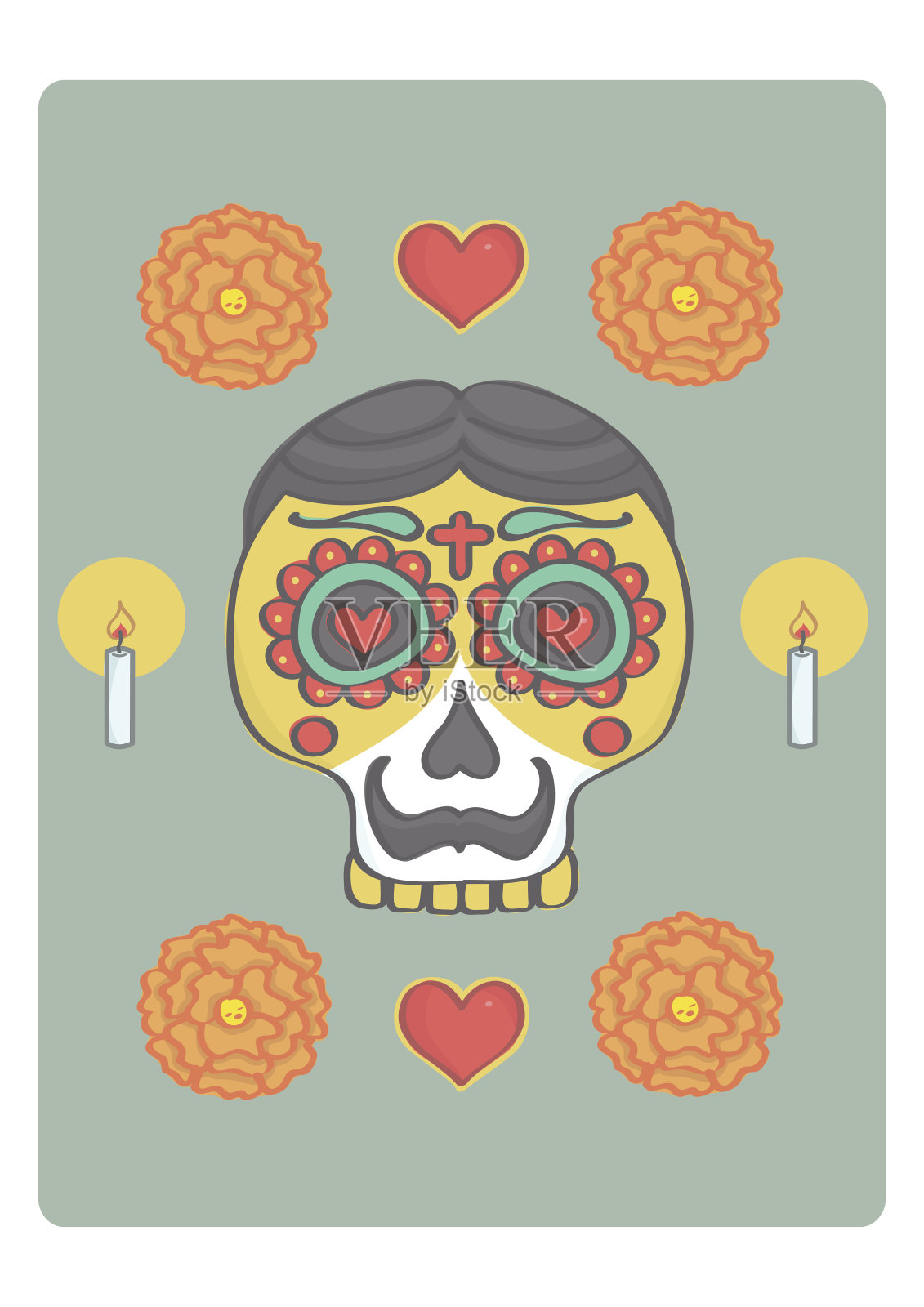 矢量插图的男性头骨与墨西哥风格的装饰插画图片素材