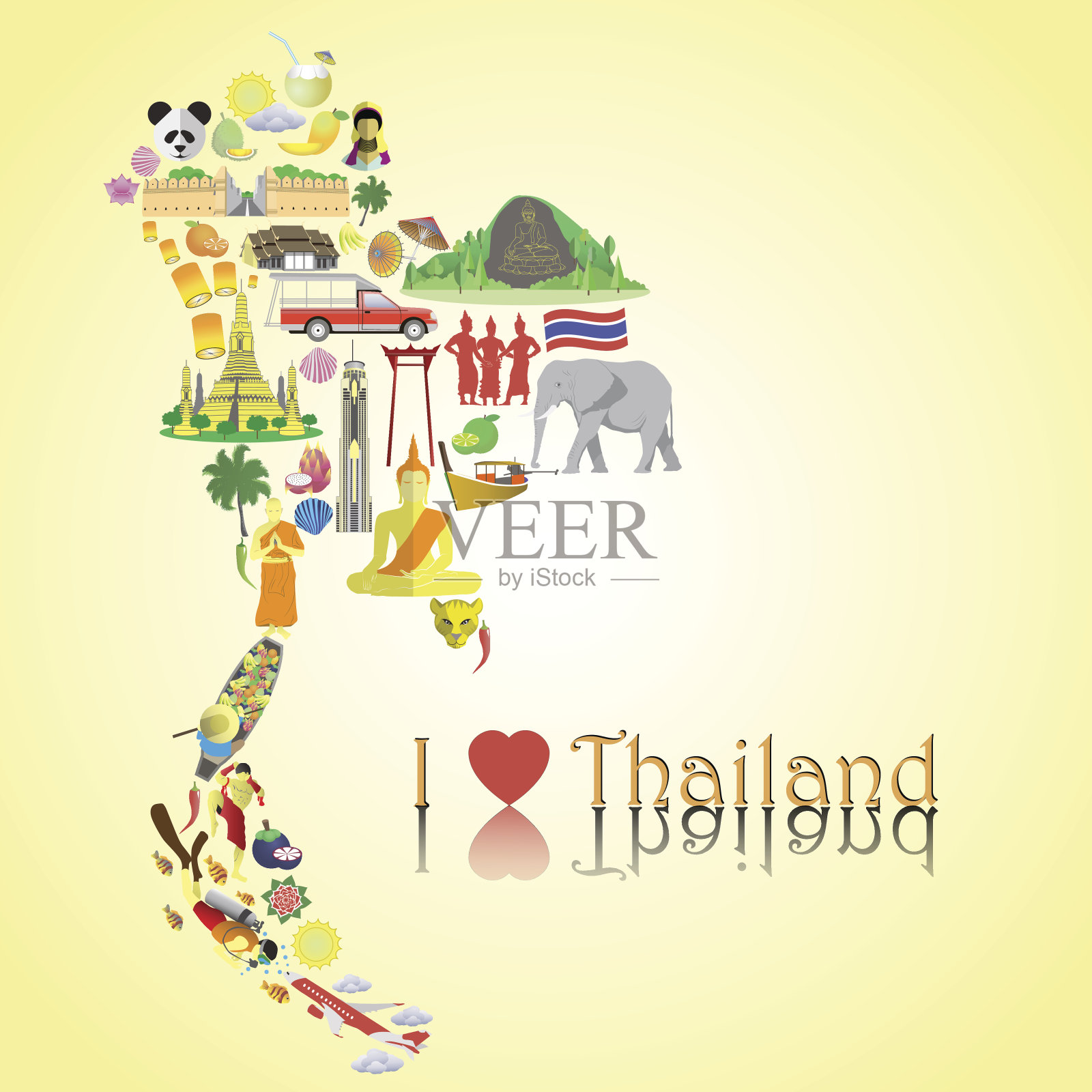 泰国的地图。泰国颜色矢量图标和符号插画图片素材