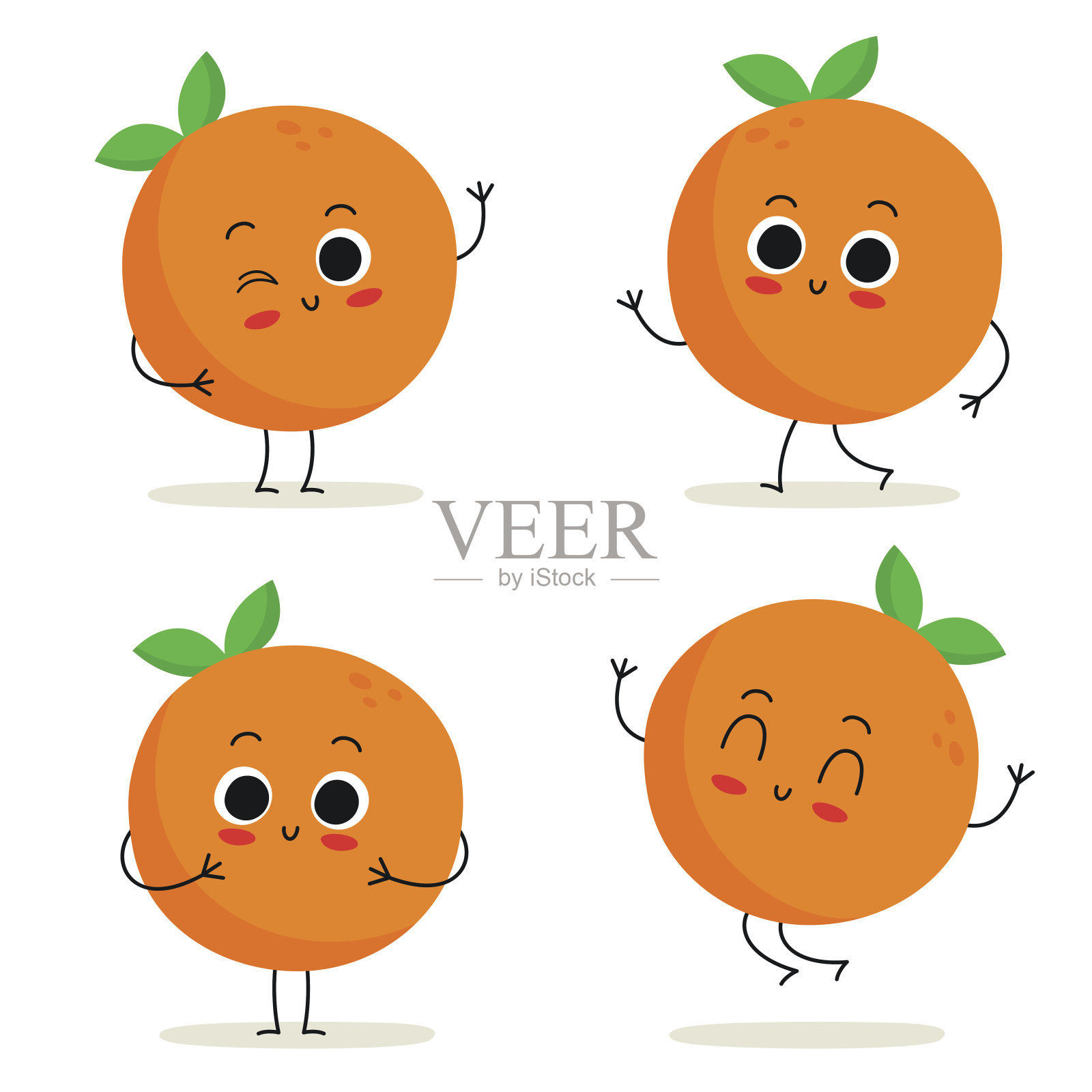 橙色。可爱的水果性格集孤立在白色设计元素图片