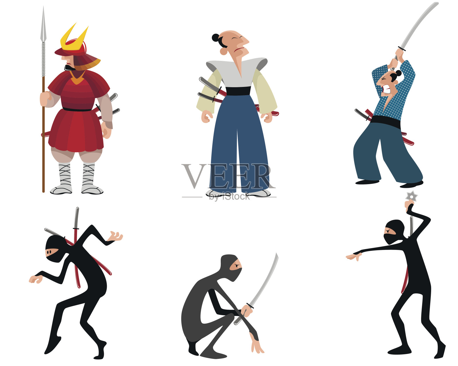 武士和忍者插画图片素材