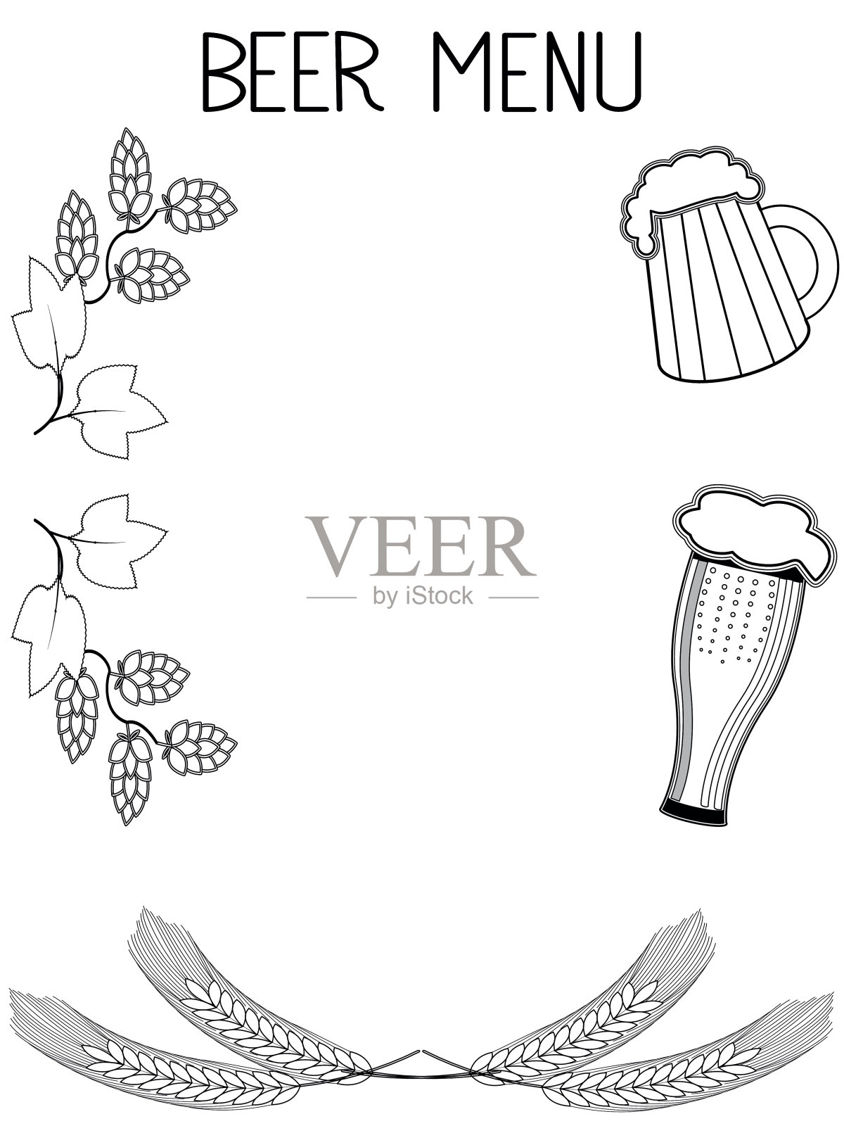 手绘啤酒菜单模板插画图片素材
