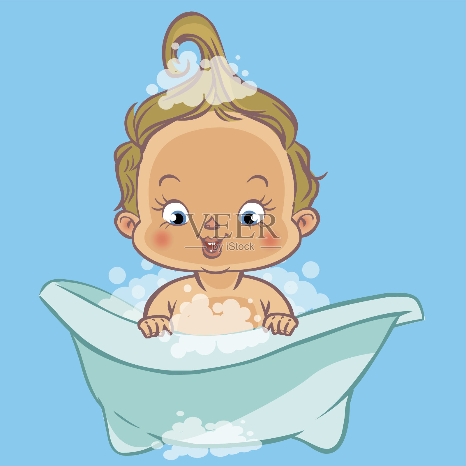 可爱的卡通宝宝在洗澡。矢量图设计元素图片