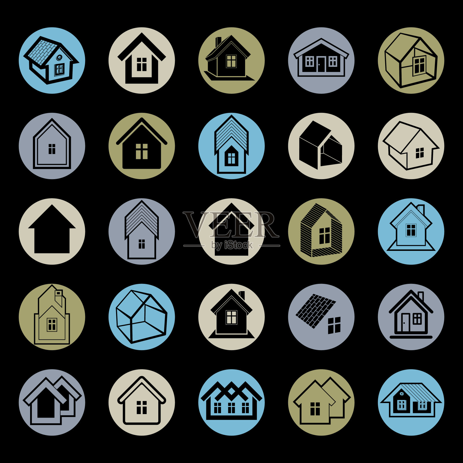 不同的房子图标用于平面设计，设置图标素材