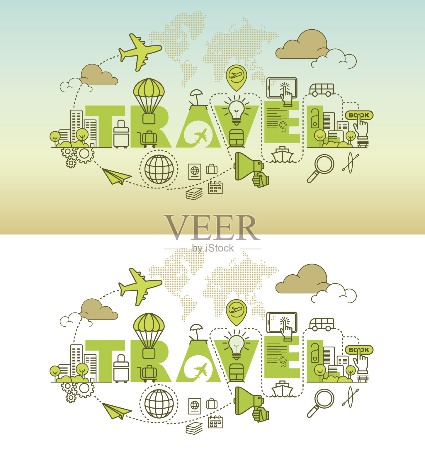 旅游网页横幅与细线平面设计概念插画图片素材