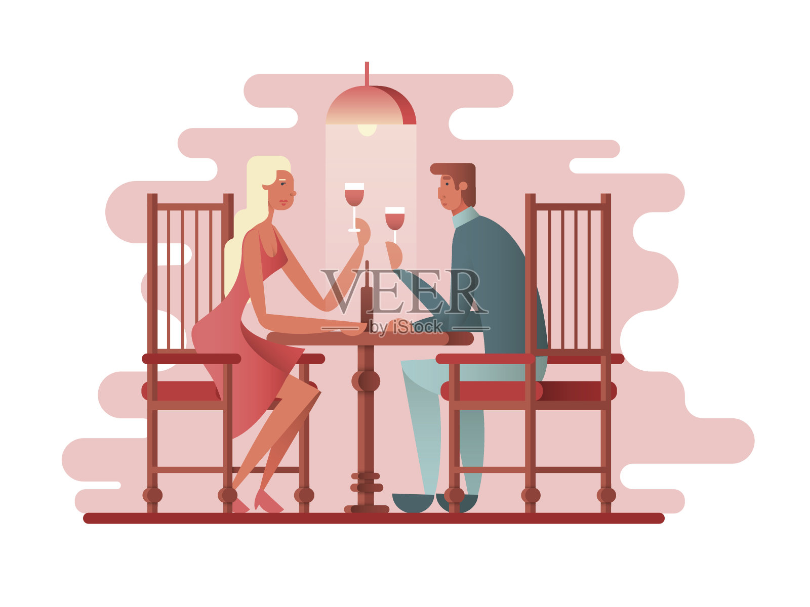 浪漫的晚餐，一对恋人插画图片素材