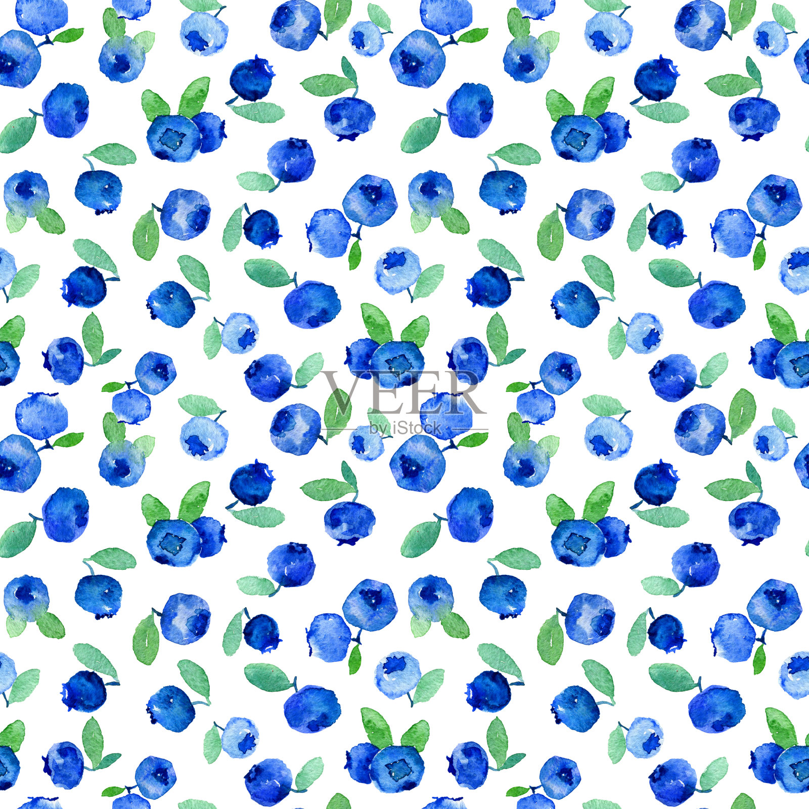 水彩无缝模式与蓝色蓝莓。插画图片素材