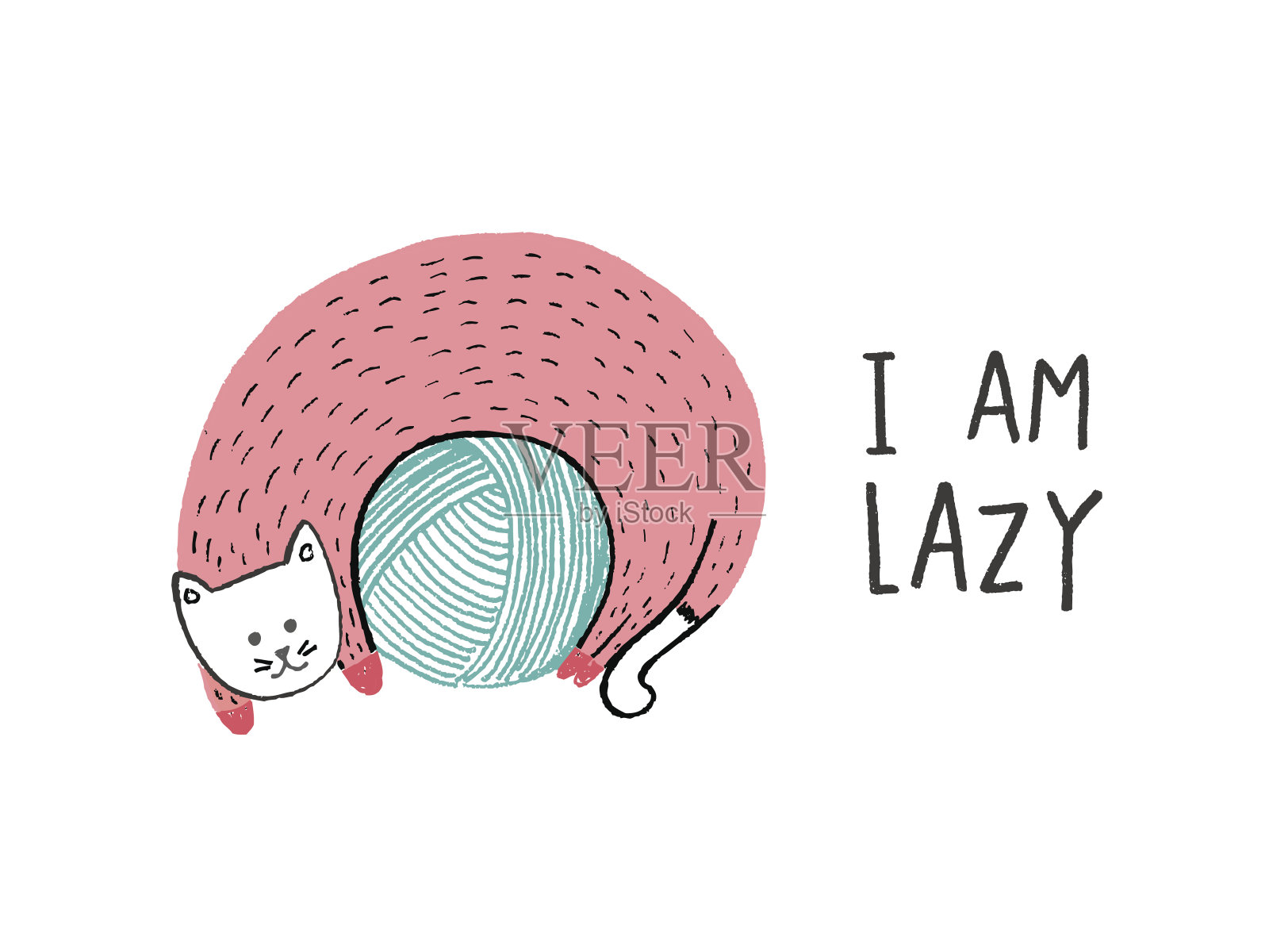 我是一只懒猫，在一团毛线上插画图片素材