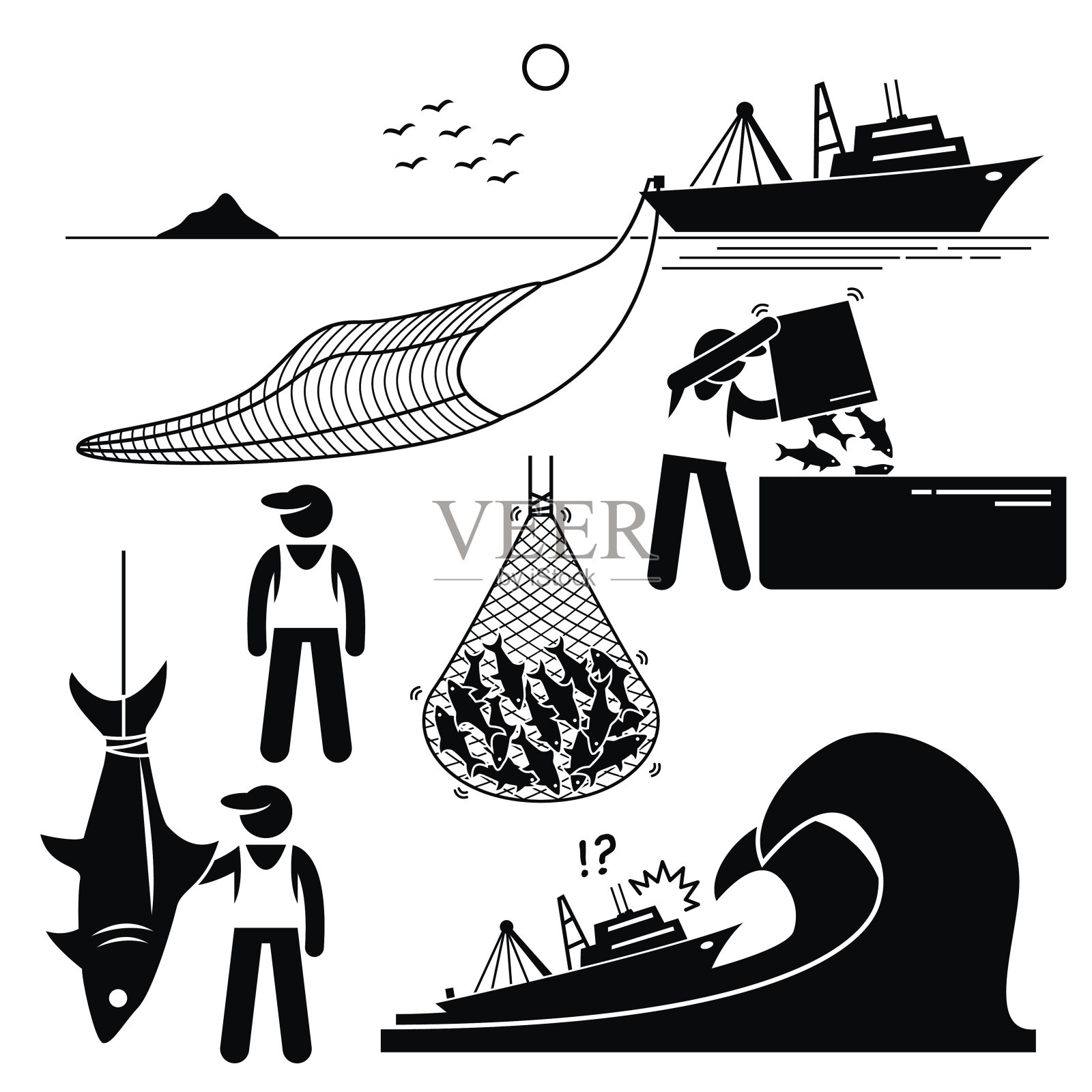 渔民渔业工业工业象形图插画图片素材